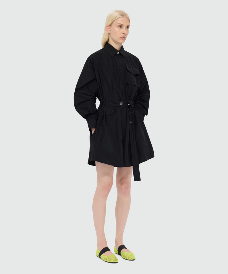 Black taffeta chemisier with removable belt and metal buttons 4