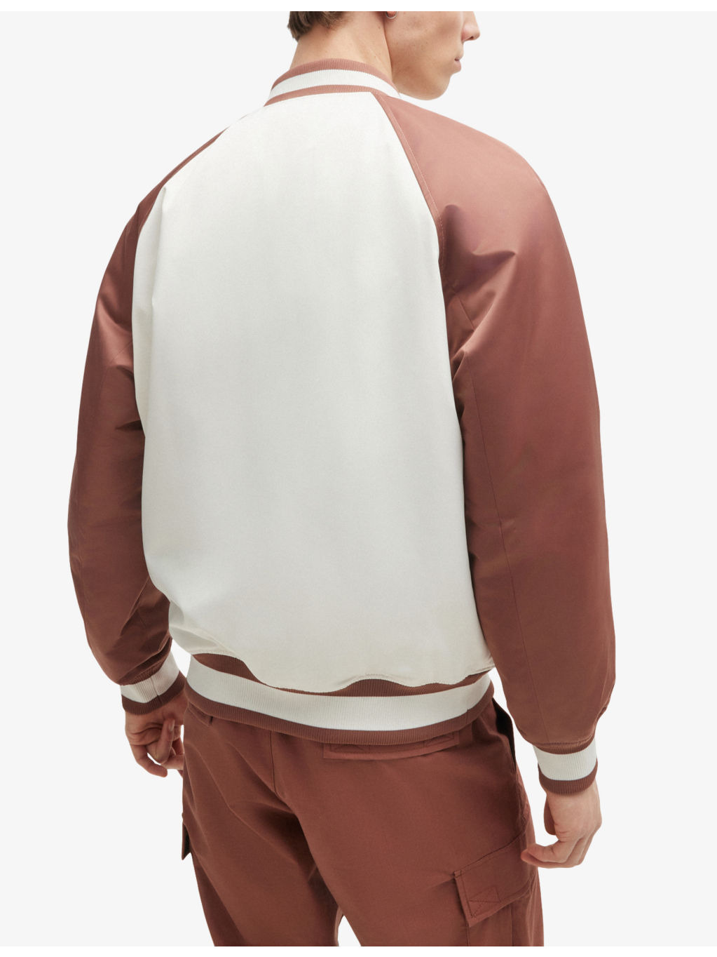 Logo-patch contrast-sleeve woven bomber jacket - 4