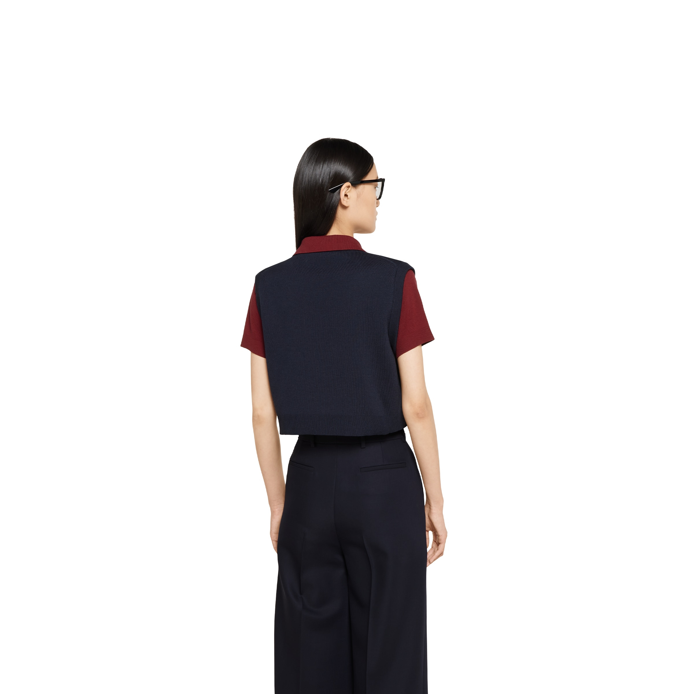 Wool silk polo top with vest overlay - 4