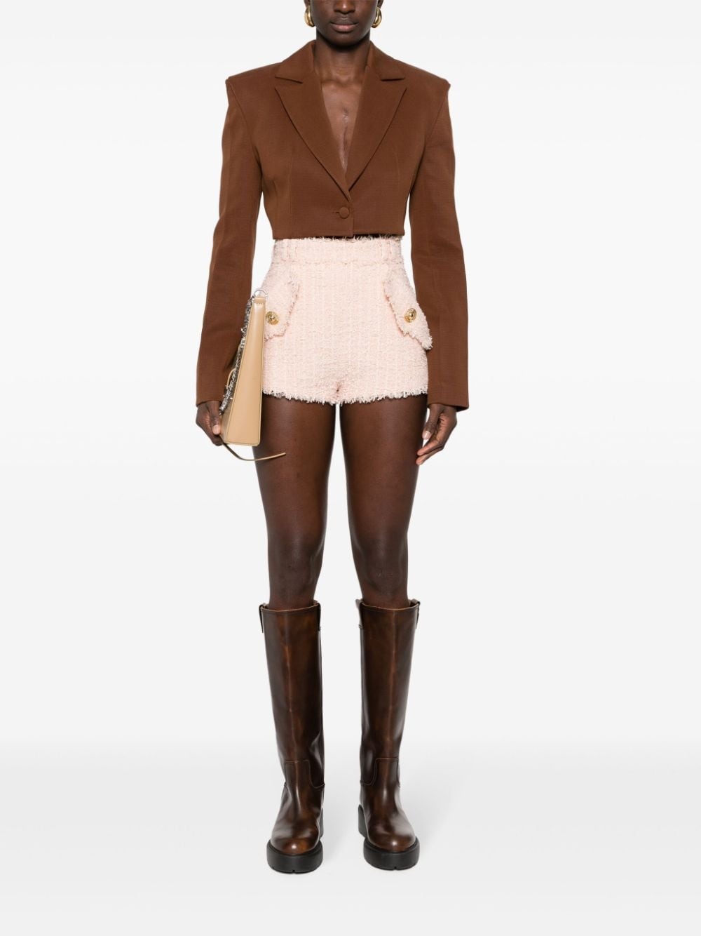 tweed Chain-buttons shorts - 2