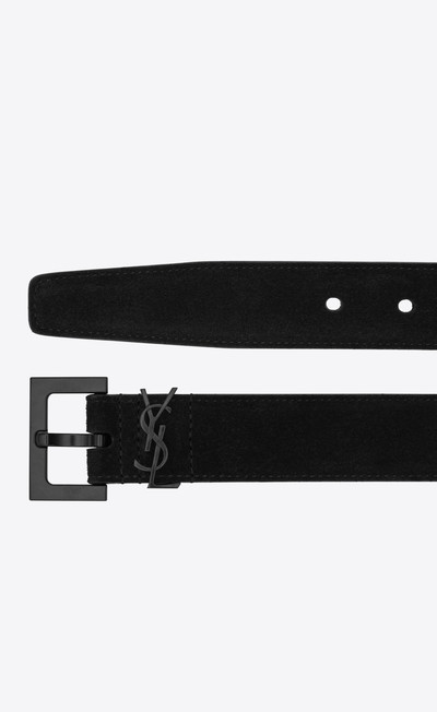 SAINT LAURENT narrow monogram belt in suede outlook