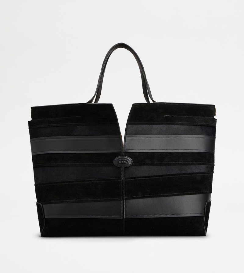 TOD'S DI BAG FOLIO IN SMOOTH LEATHER AND SUEDE MEDIUM - BLACK 1