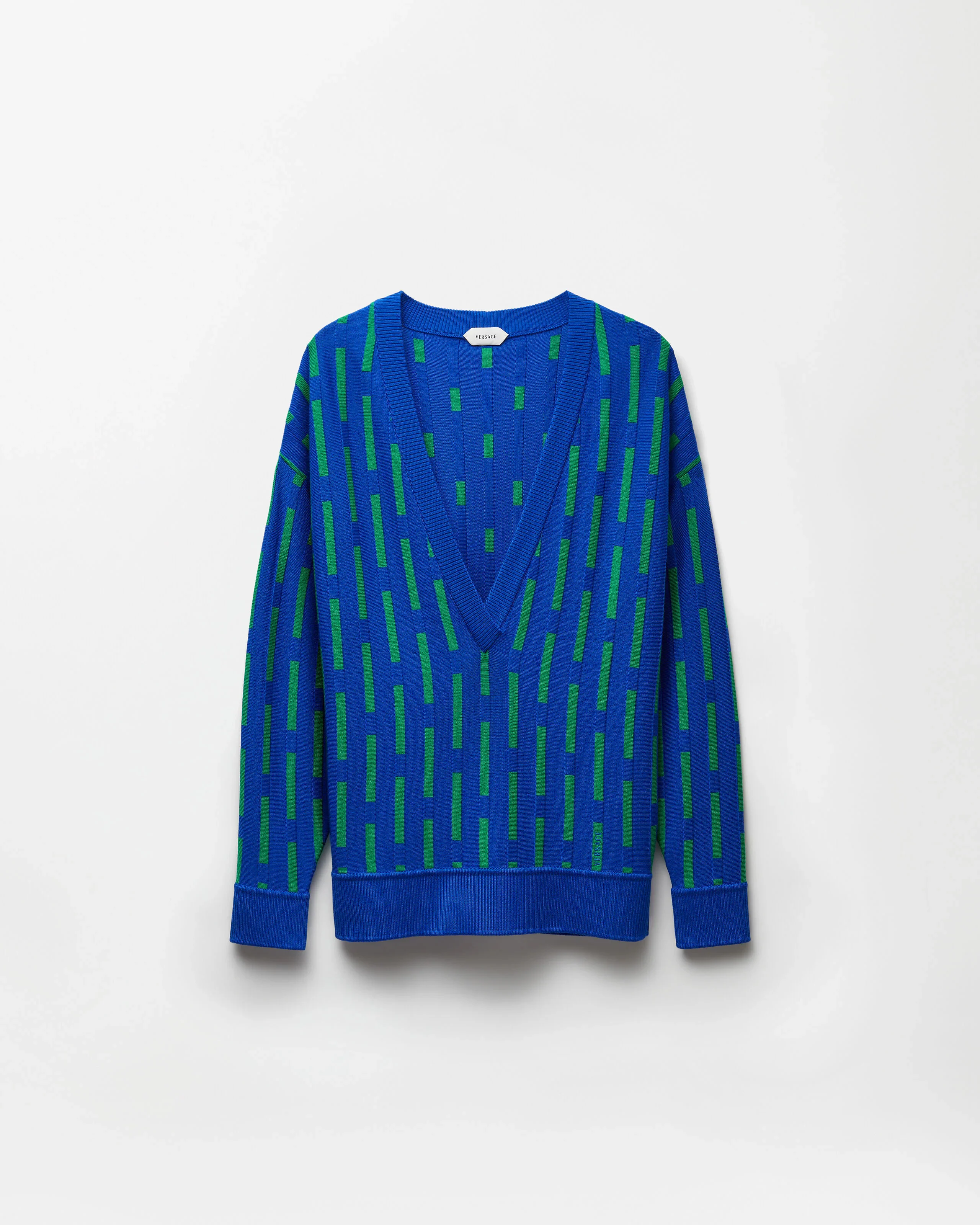 Embroidered-Logo Wool Knit V-Neck Sweater - 1
