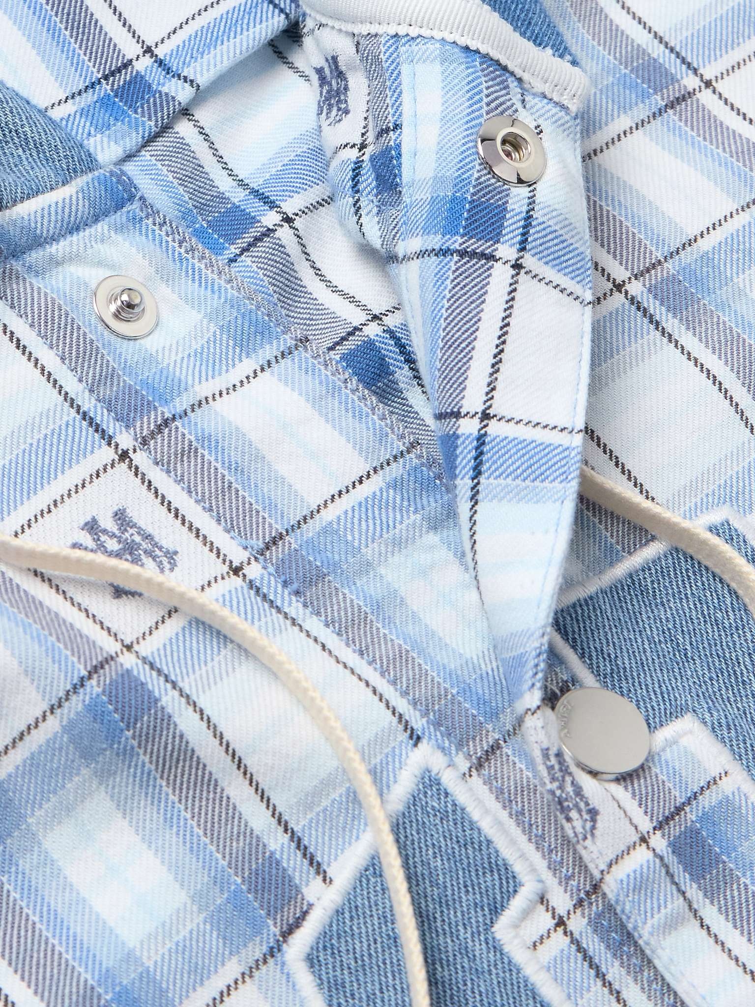 Denim-Trimmed Logo-Appliquéd Checked Cotton-Flannel Hooded Overshirt - 5