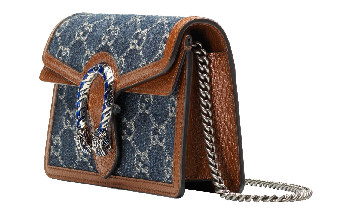 (WMNS) Gucci Dionysus Logo Denim Messenger Bag Gray Blue / Brown Retro 476432-2KQFN-4483 - 2
