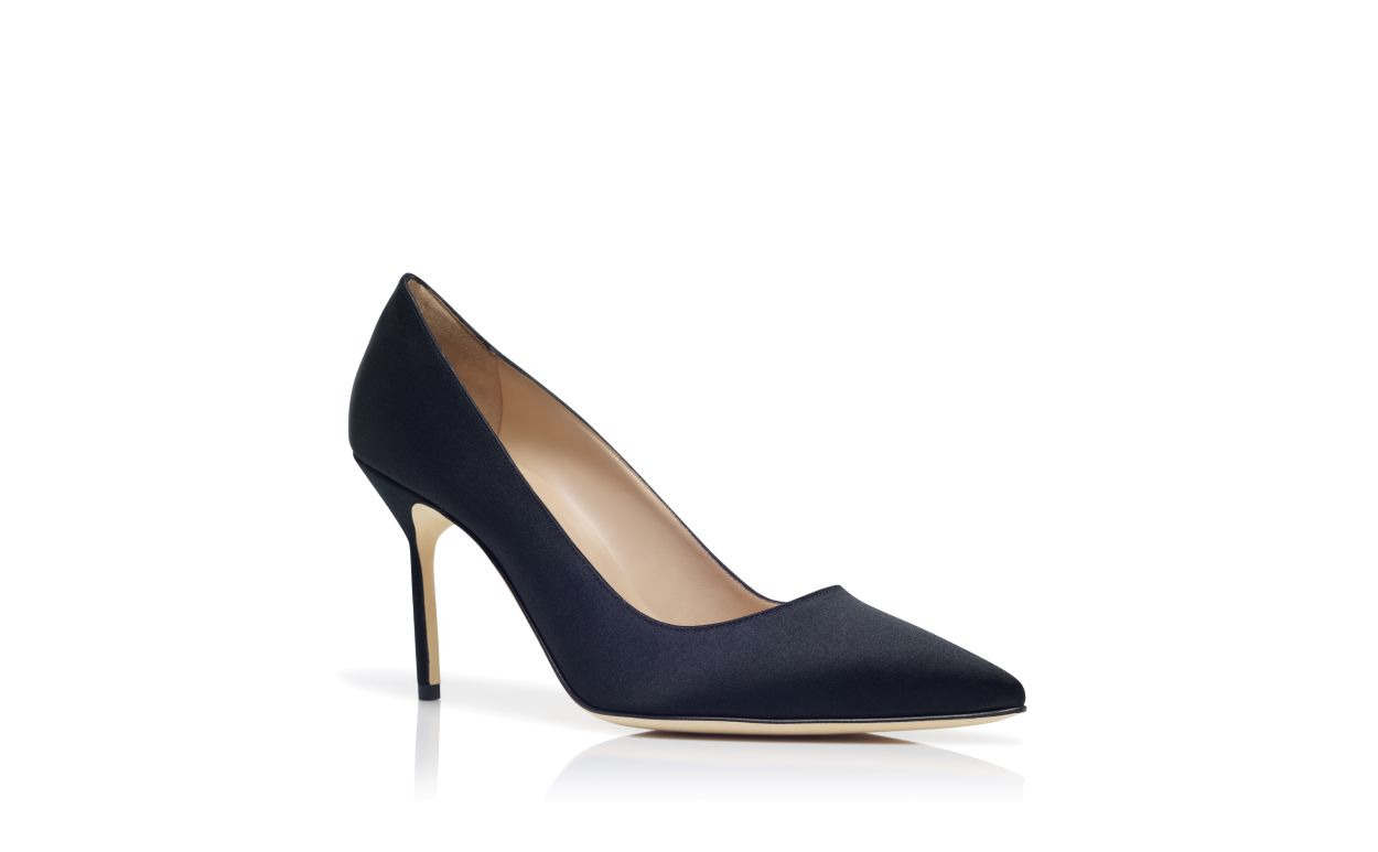 Black Satin Pointed Toe Pumps - 3