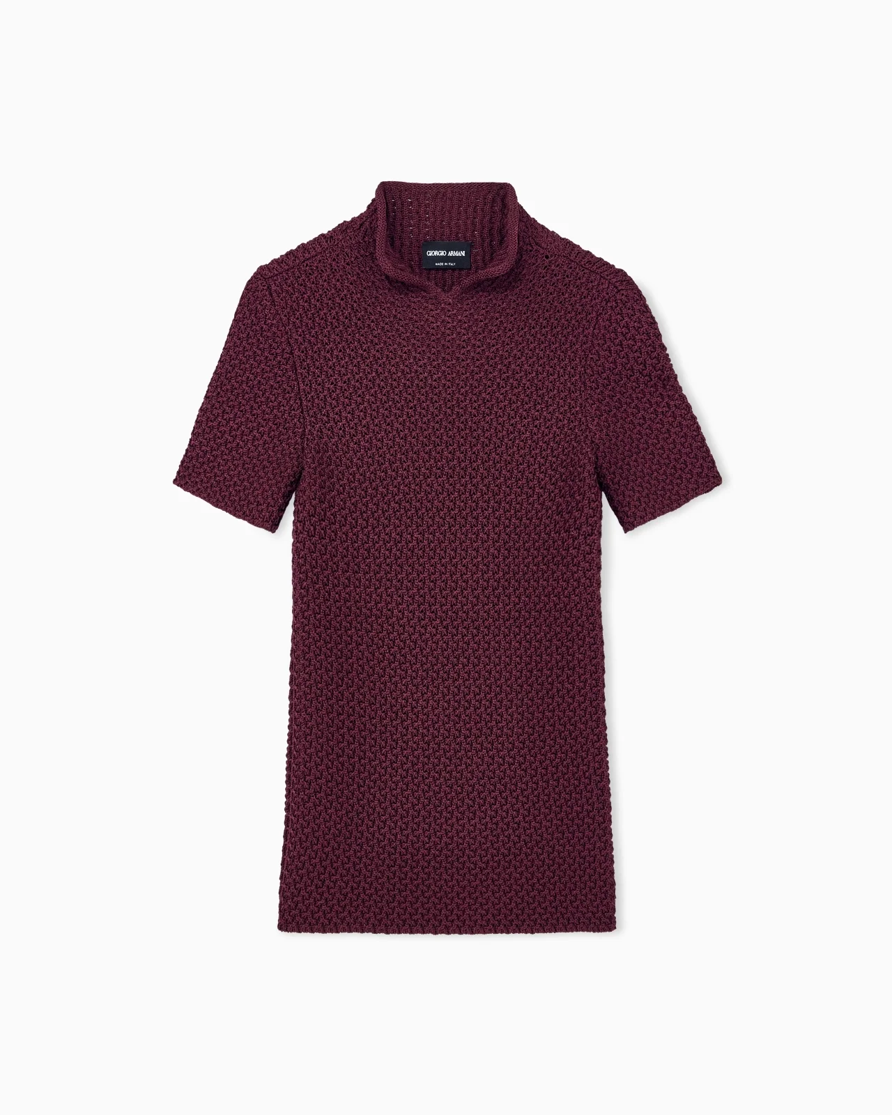 SLIM FIT SHORT SLEEVE VISCOSE SWEATER WITH HONEYCOMB EFFECT - 1