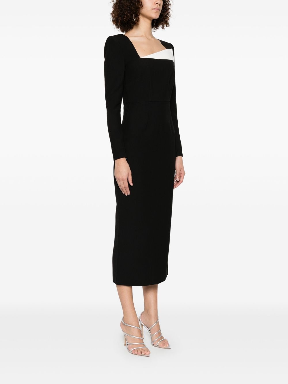 crepe long-sleeve midi dress - 3