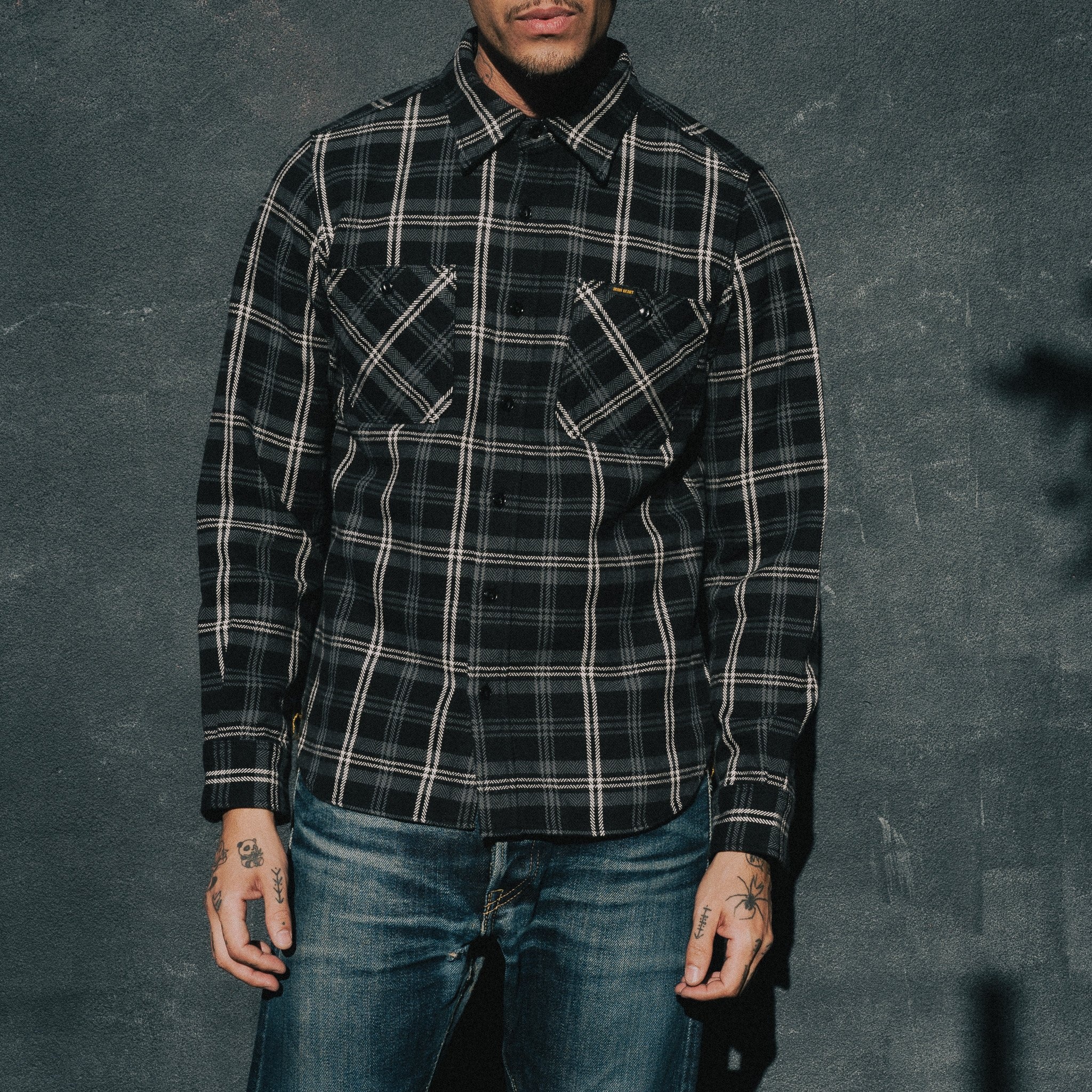 Ultra Heavy Flannel Herringbone Check Work Shirt - Black - 4