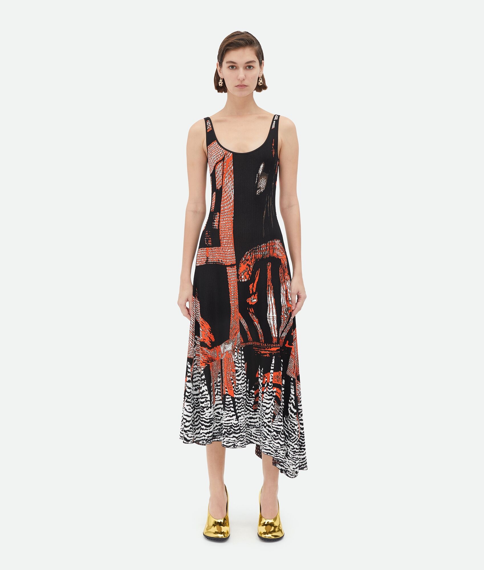 Graphic Viscose Jacquard Asymmetric Midi Dress - 1