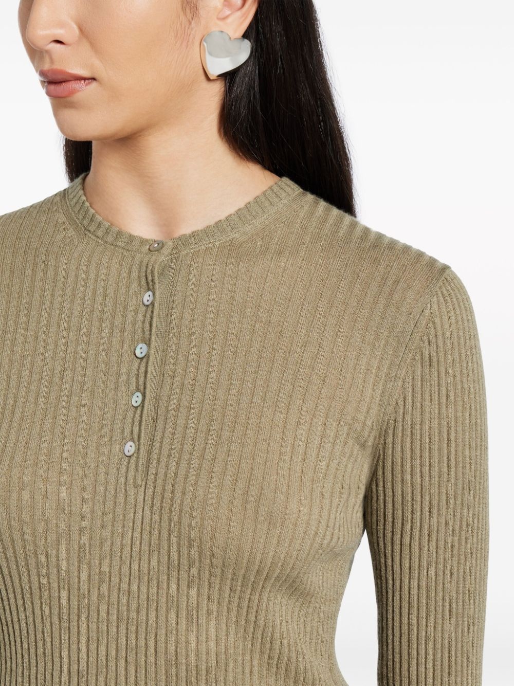 ribbed-knit button-placket jumper - 5