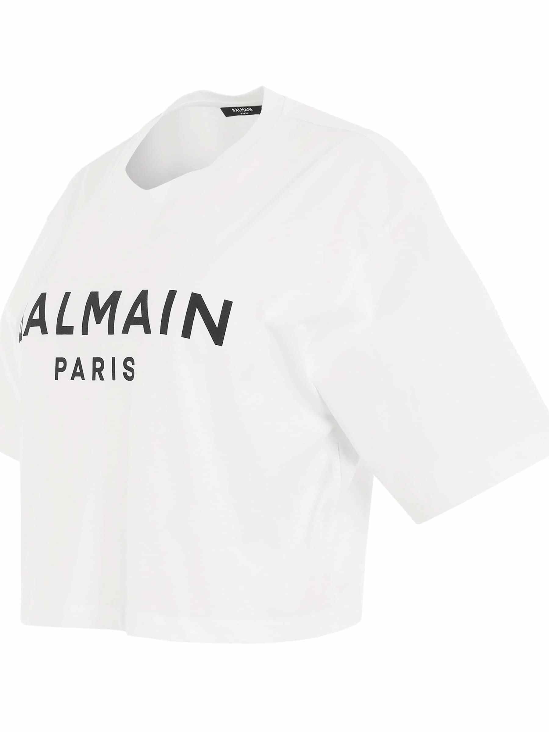 Logo Print Cropped T-Shirt in White/Black - 2