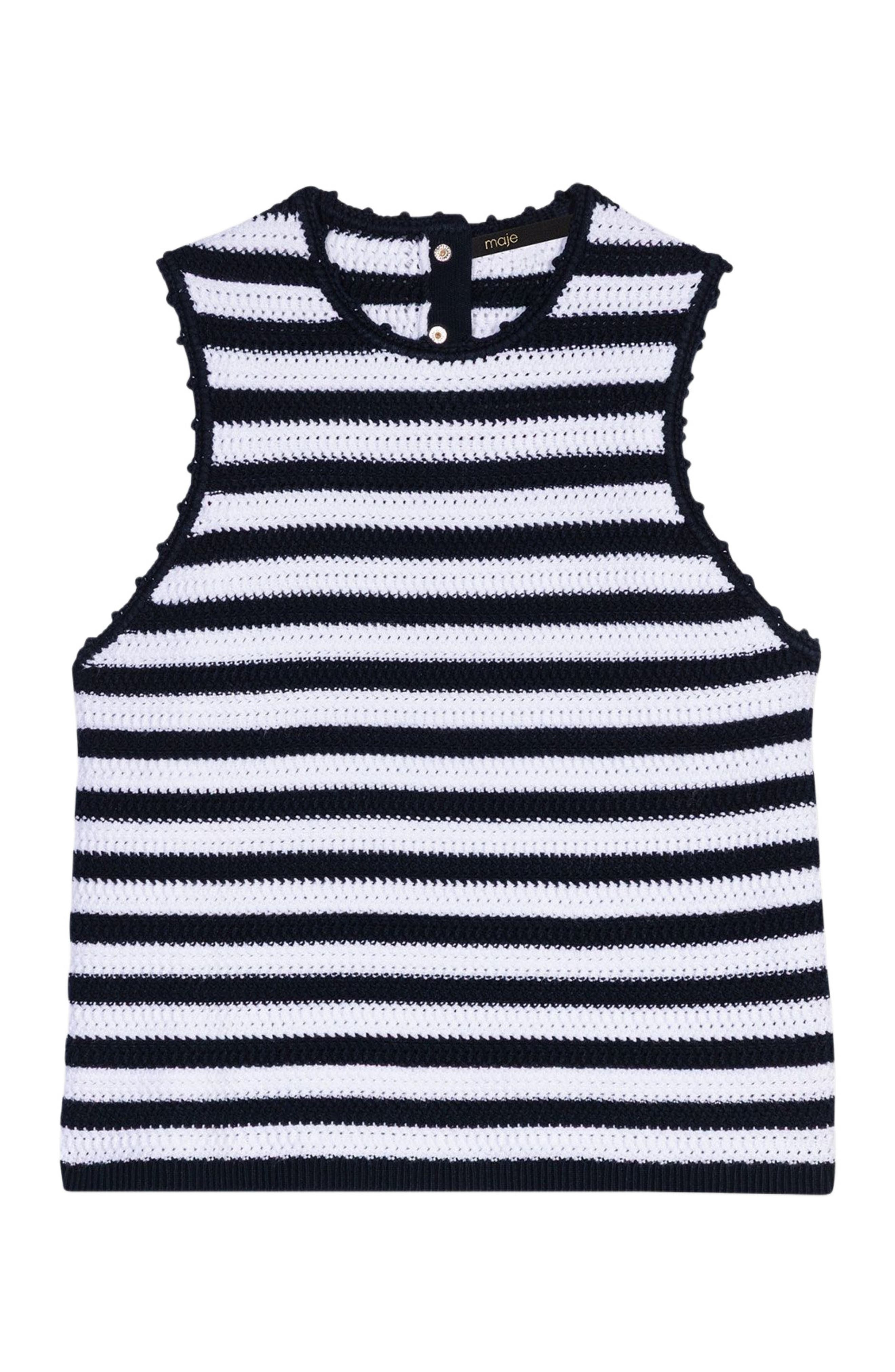 maje Crochet-knit top in White/navy at Nordstrom - 9