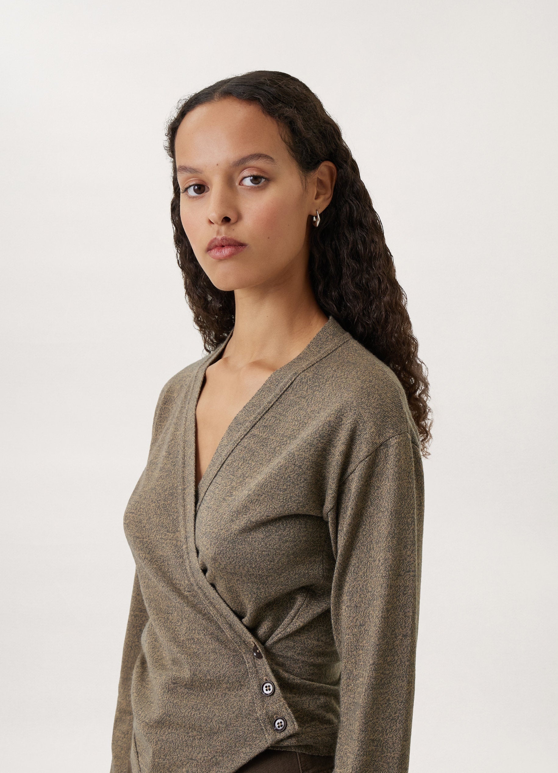 Beige Deep V-neck wool-blend sweater, Lemaire