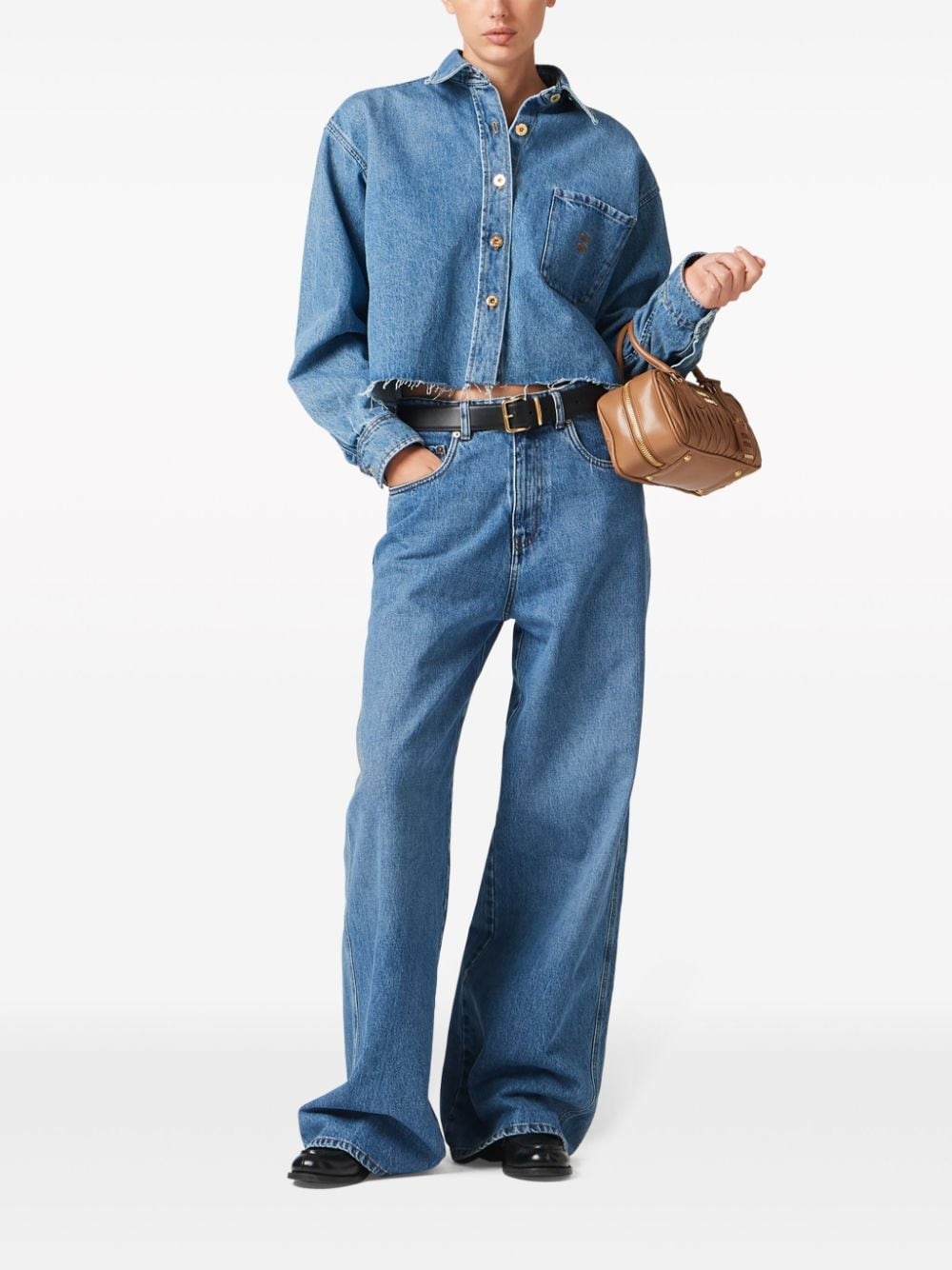 logo-embroidered mid-rise wide-leg jeans - 2