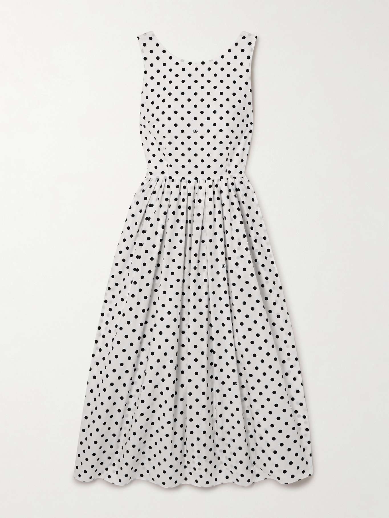 Pleated polka-dot cotton-poplin midi dress - 1