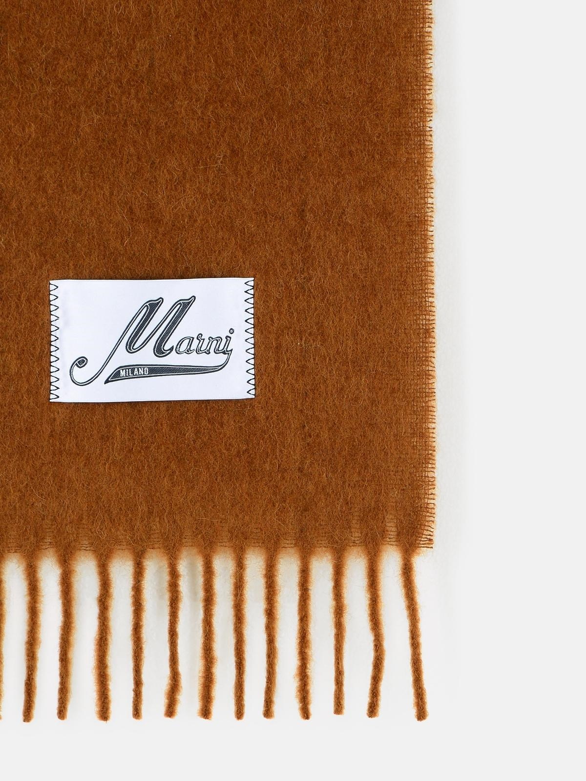 BROWN BRUSHED ALPACA BLEND SCARF WITH FRINGES - 3