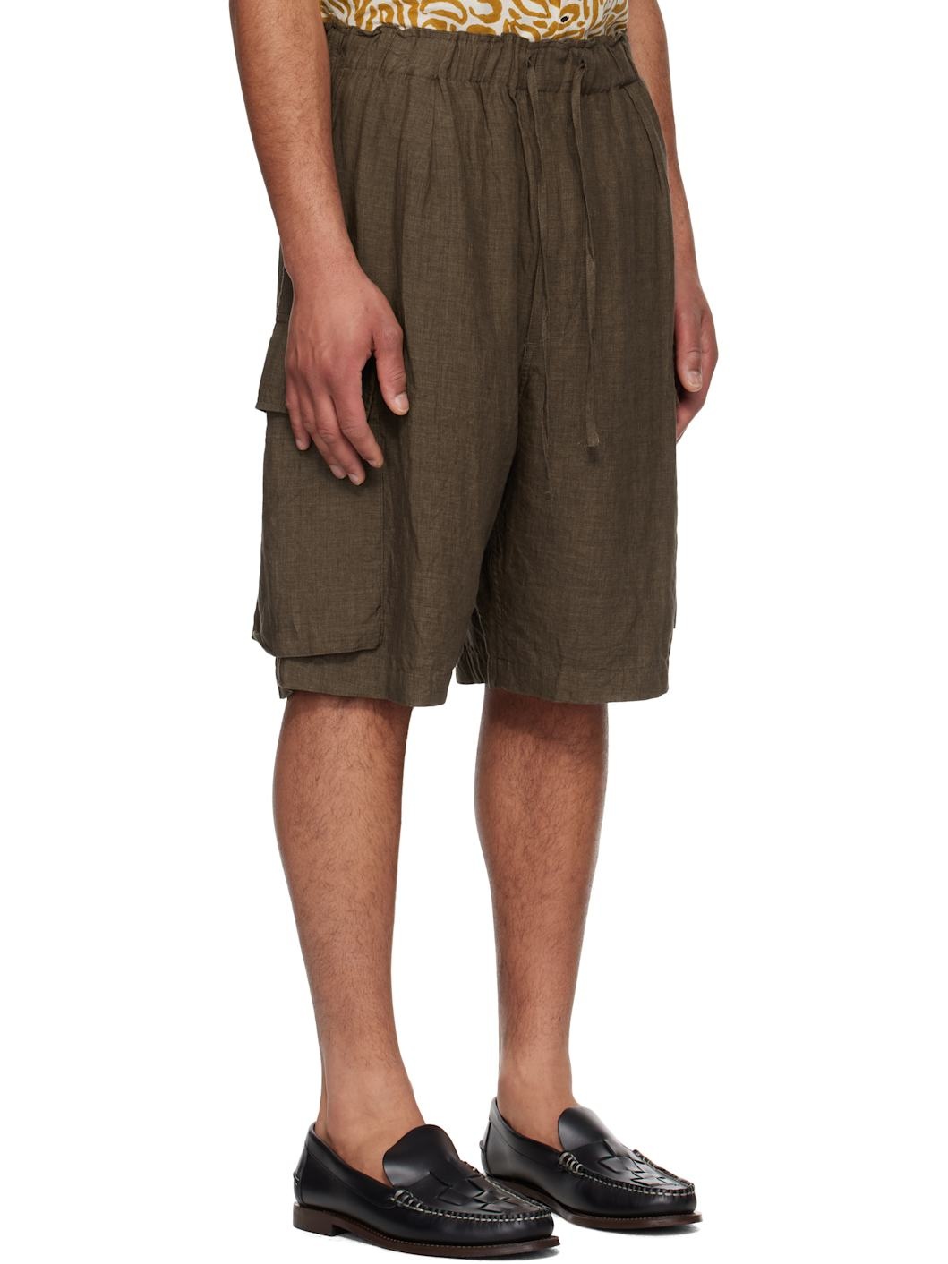 Brown Drawstring Cargo Shorts - 2