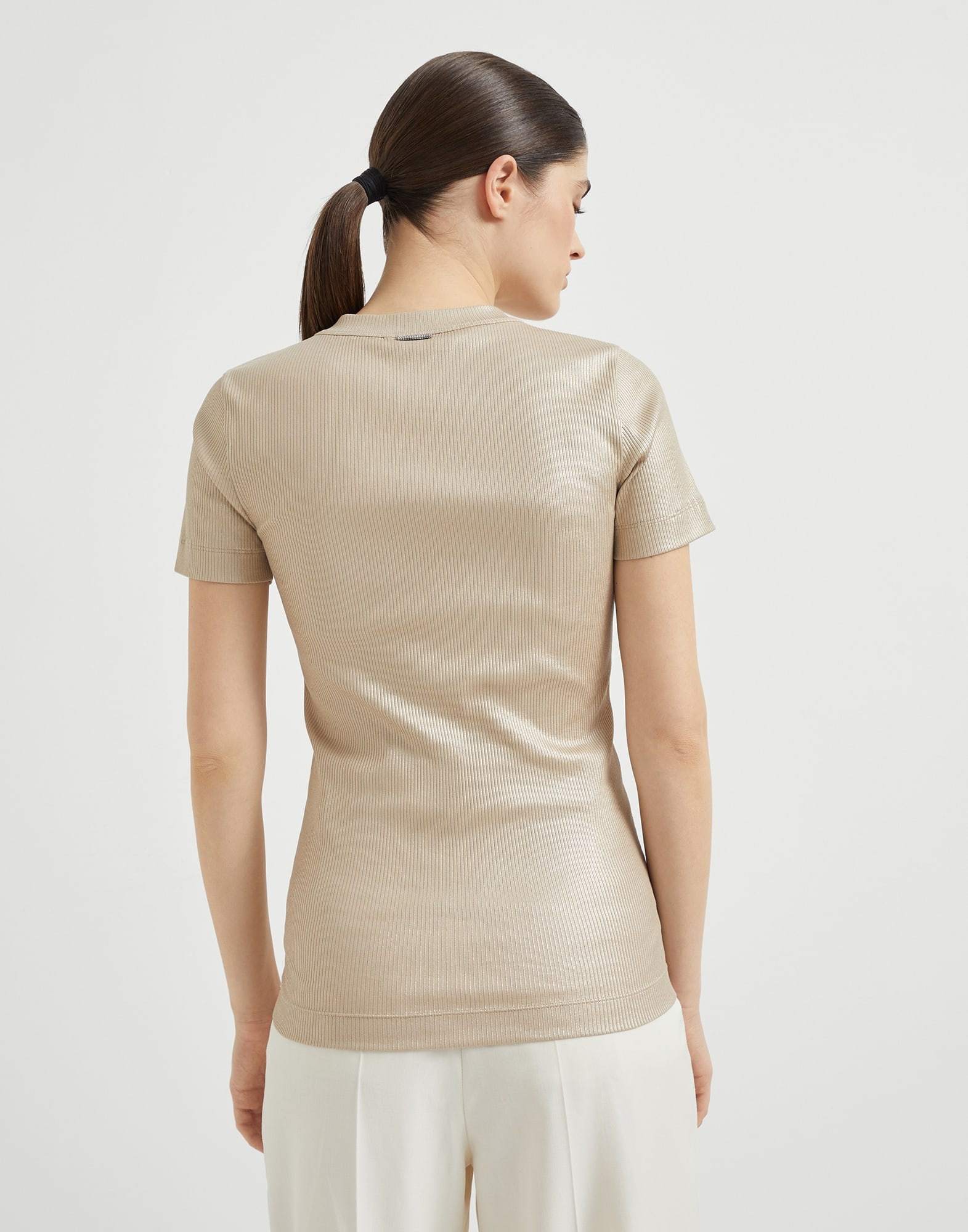 Sparkling stretch cotton ribbed jersey T-shirt with shiny tab - 2