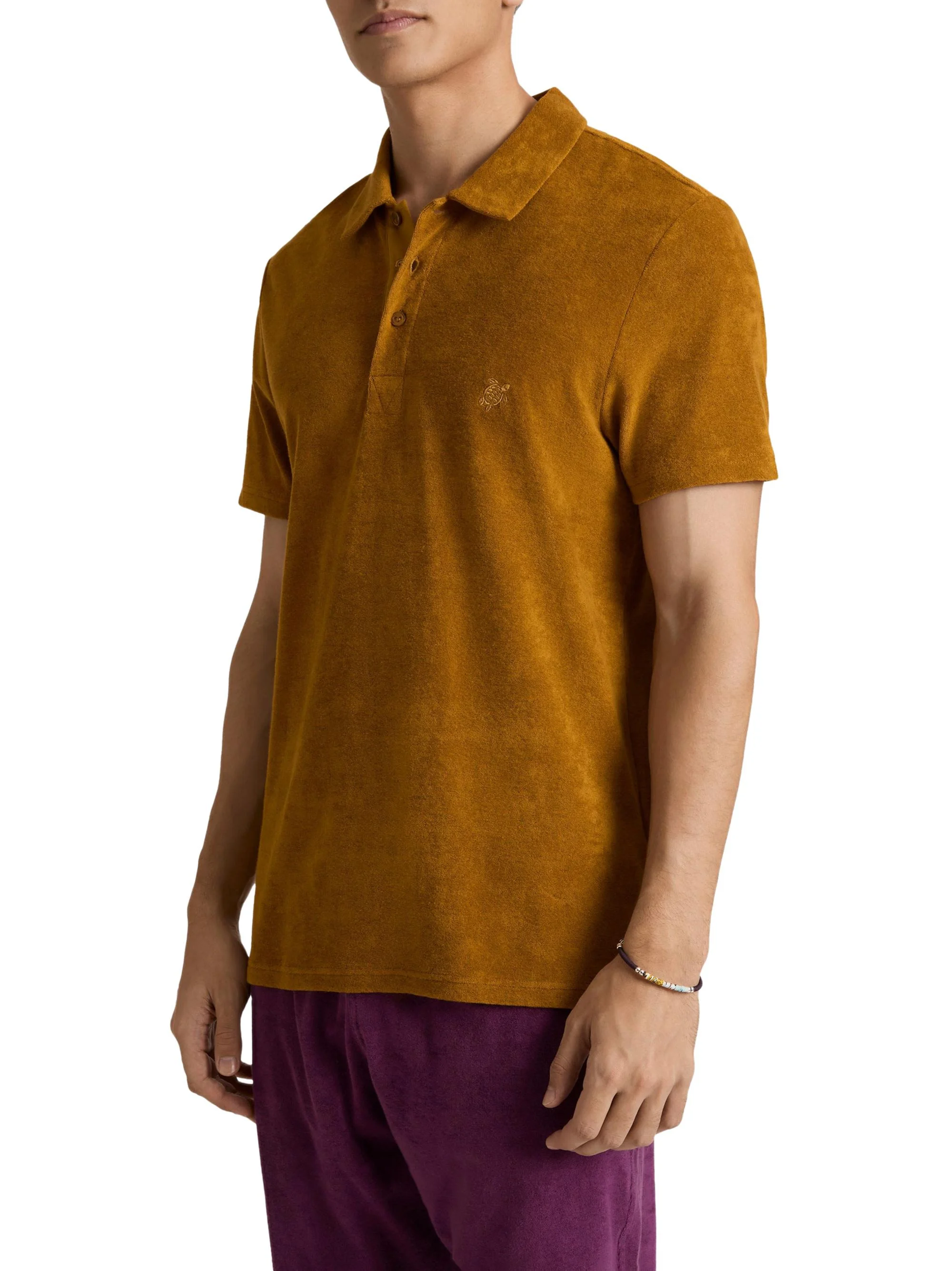 Men's Terry Cloth Polo Shirt - Brick - 1