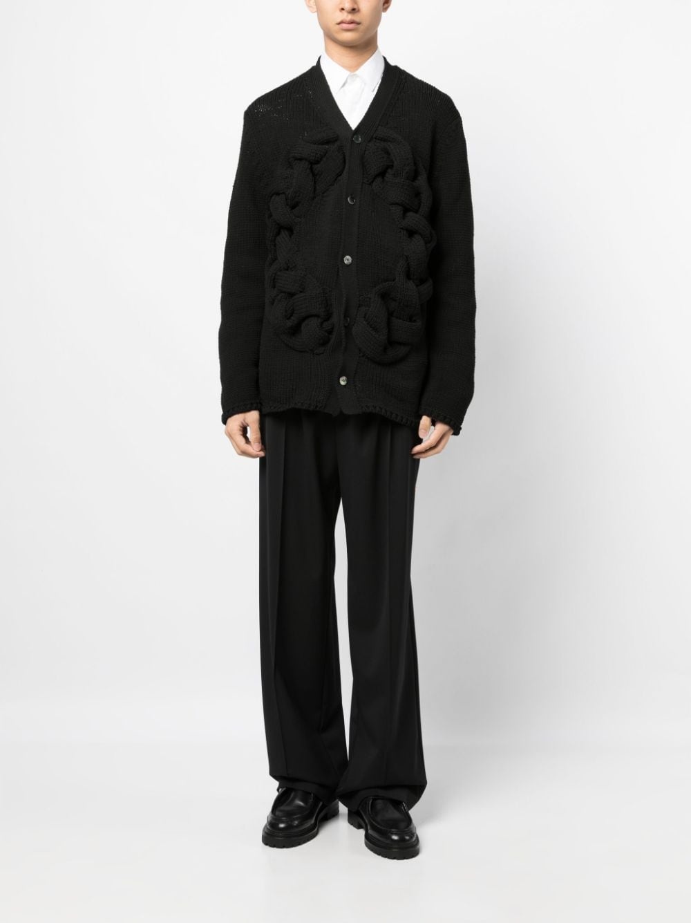 braided-band V-neck cardigan - 2