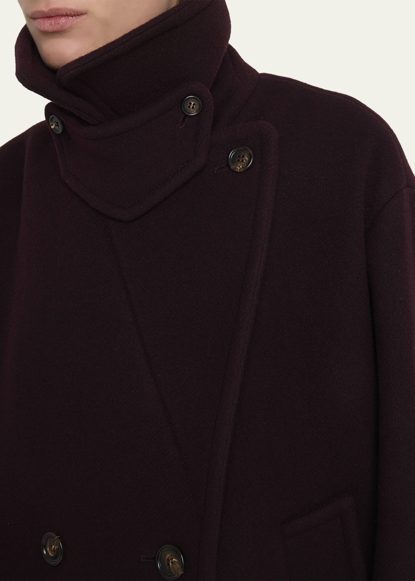 Wool Double-Breasted Oversized Pea Coat - 5