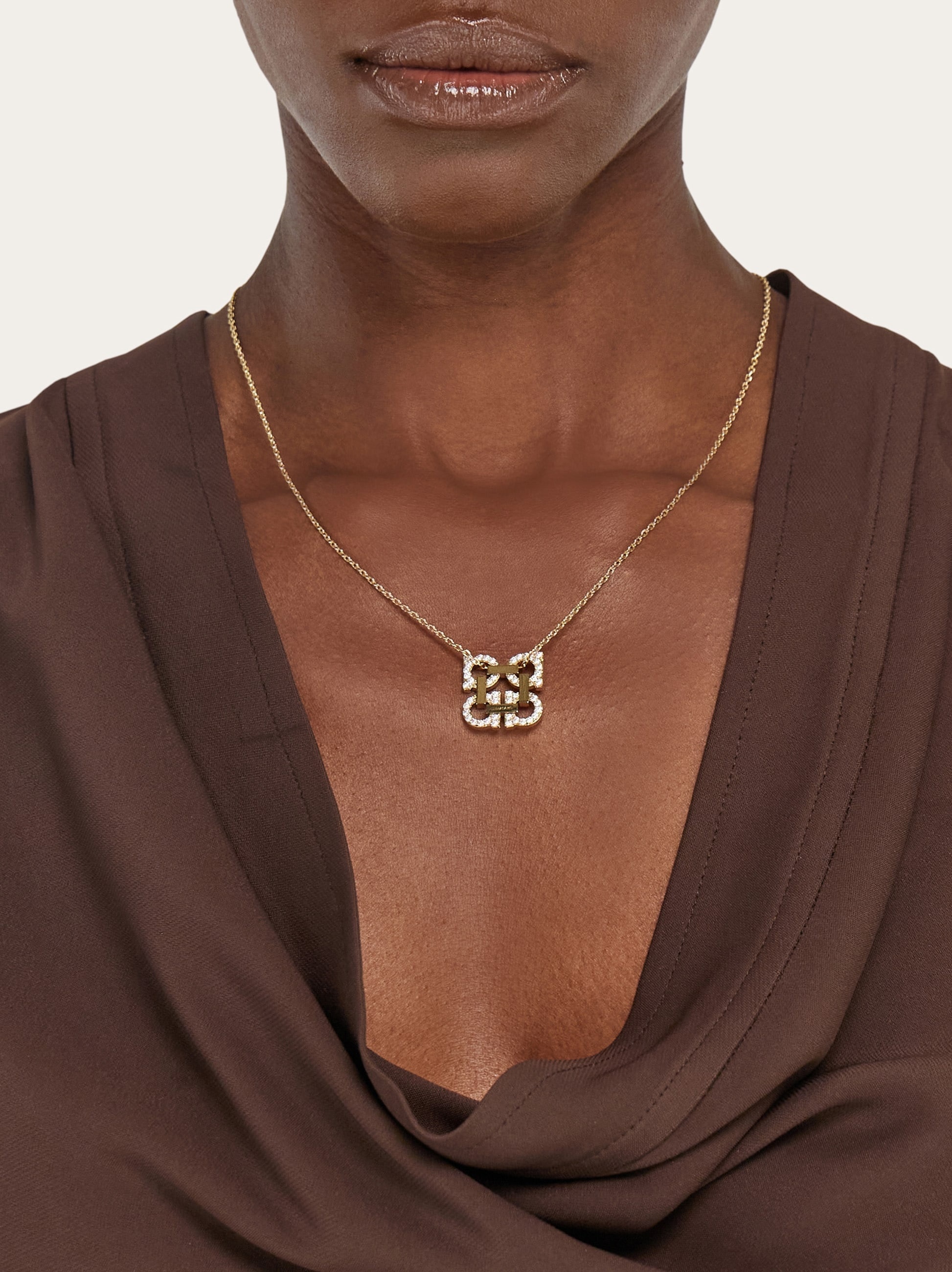 Crystal embellished four Gancini pendant necklace - 3