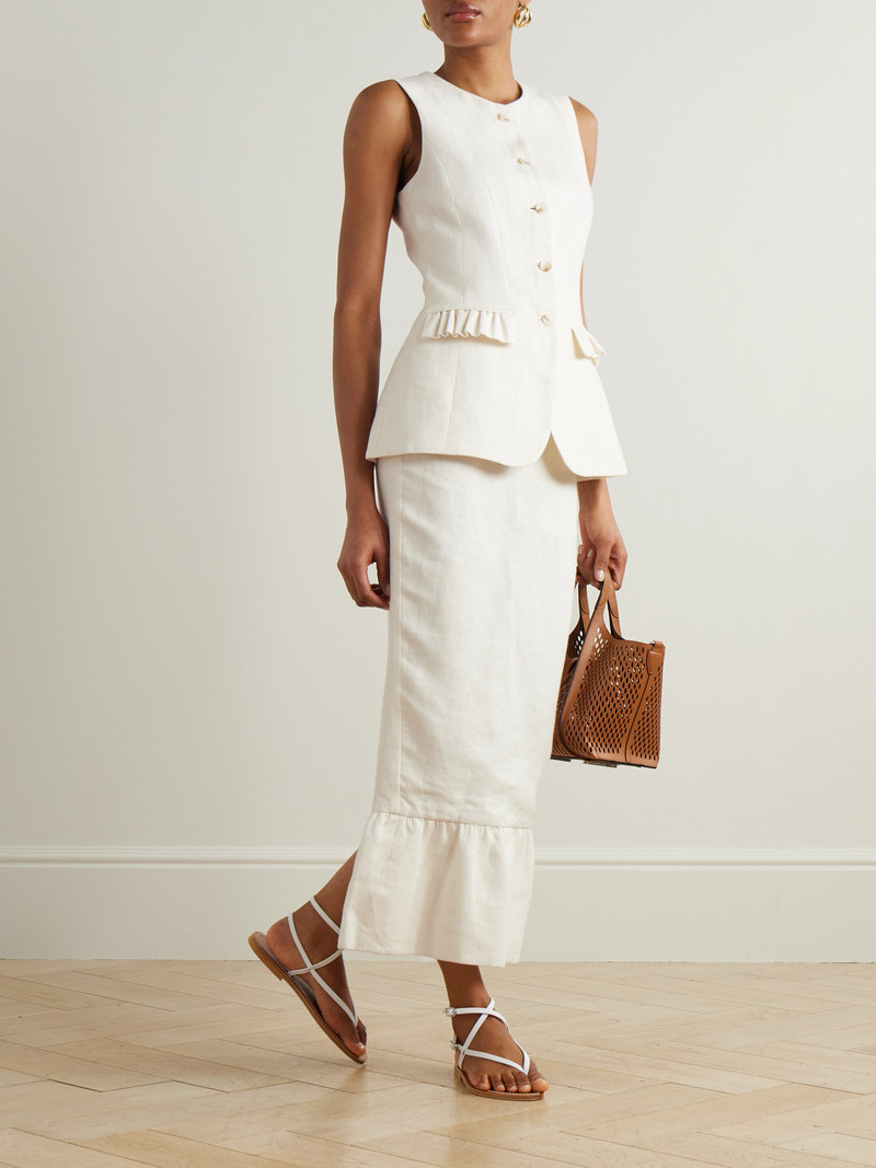 POSSE Matilda Ruffled Linen Midi Skirt outlook