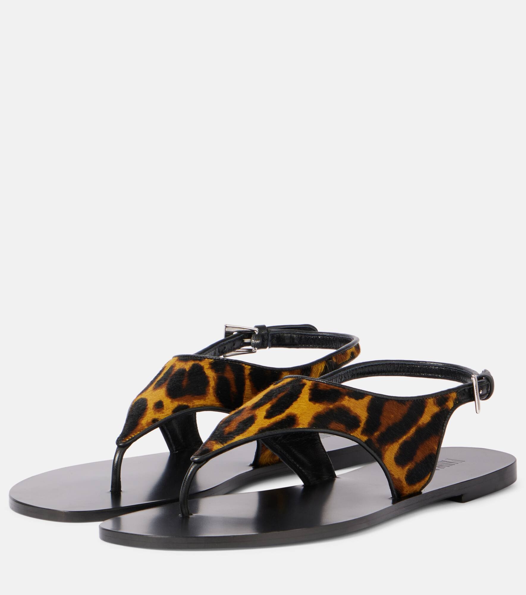 Amalfi leopard-print calf hair thong sandals - 4