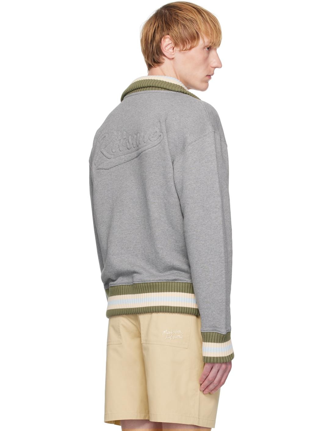 Gray Varsity Zipped Bomber Jacket - 3