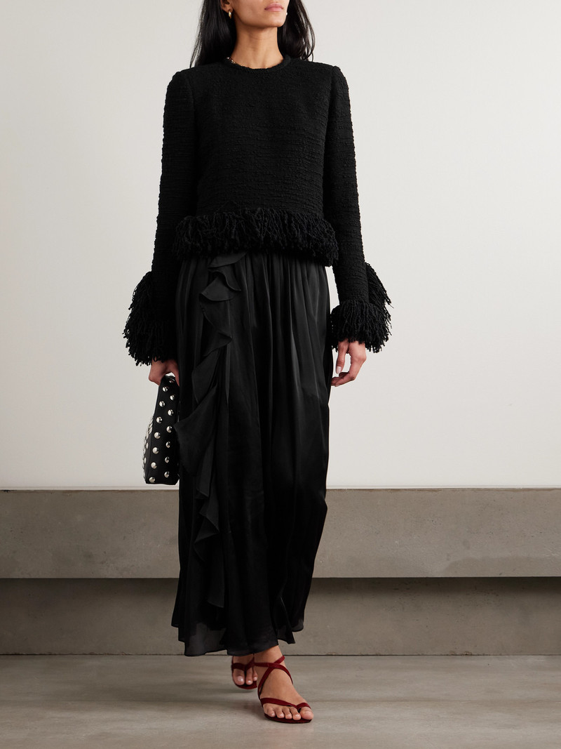 ULLA JOHNSON Zena Asymmetric Ruffled Pleated Silk-chiffon Midi Skirt outlook