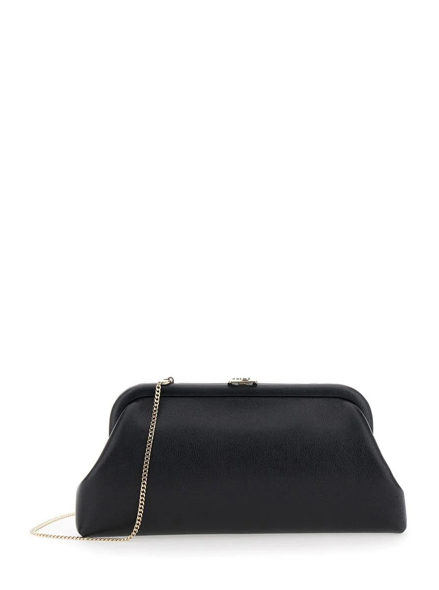 Jimmy Choo 'Skylar' Black Clutch With Chain-Link Shoulder Strap And Kiss-Lock Closure With Logo Plaq - 1