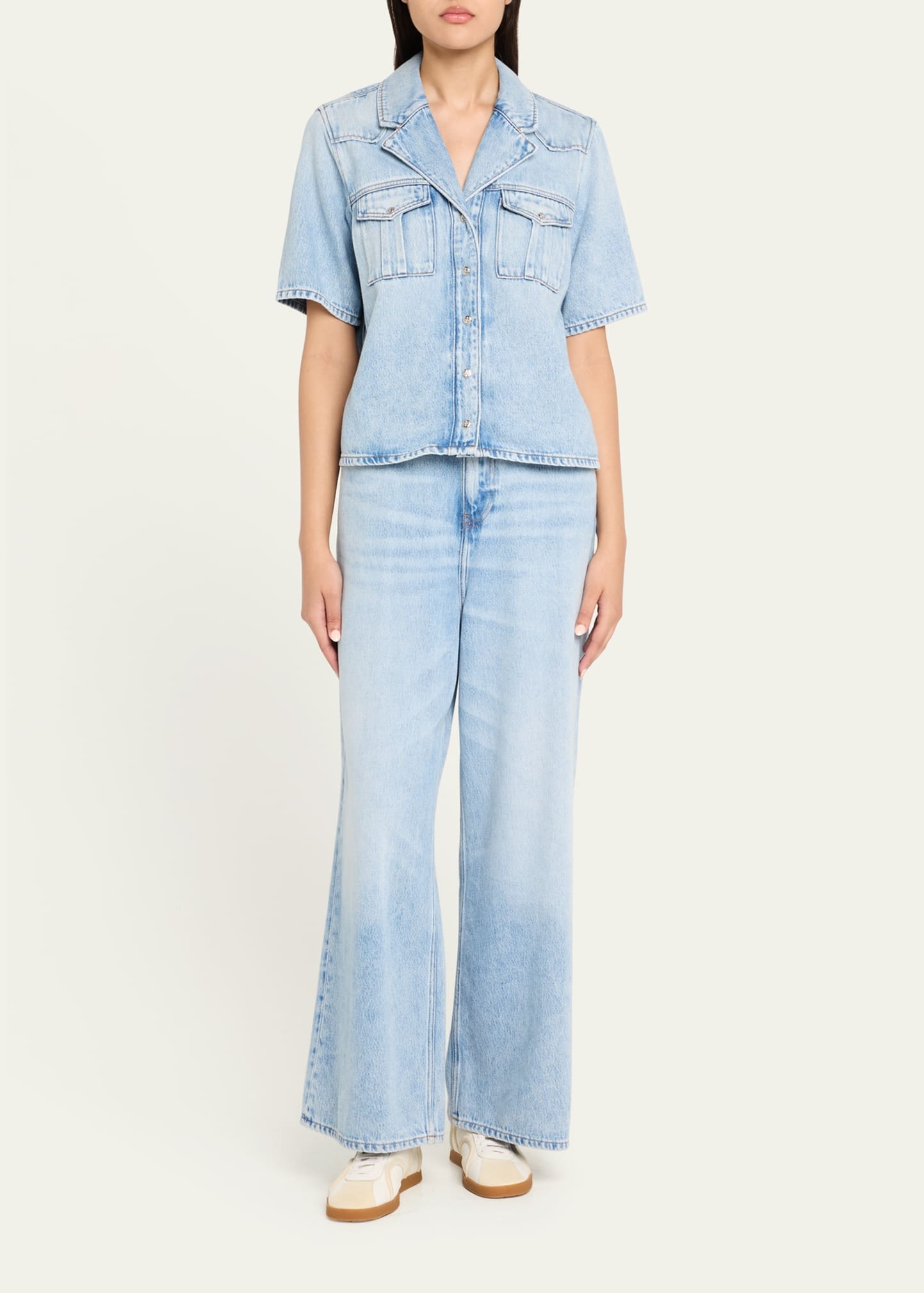 Soft Rigid Short-Sleeve Denim Shirt - 2