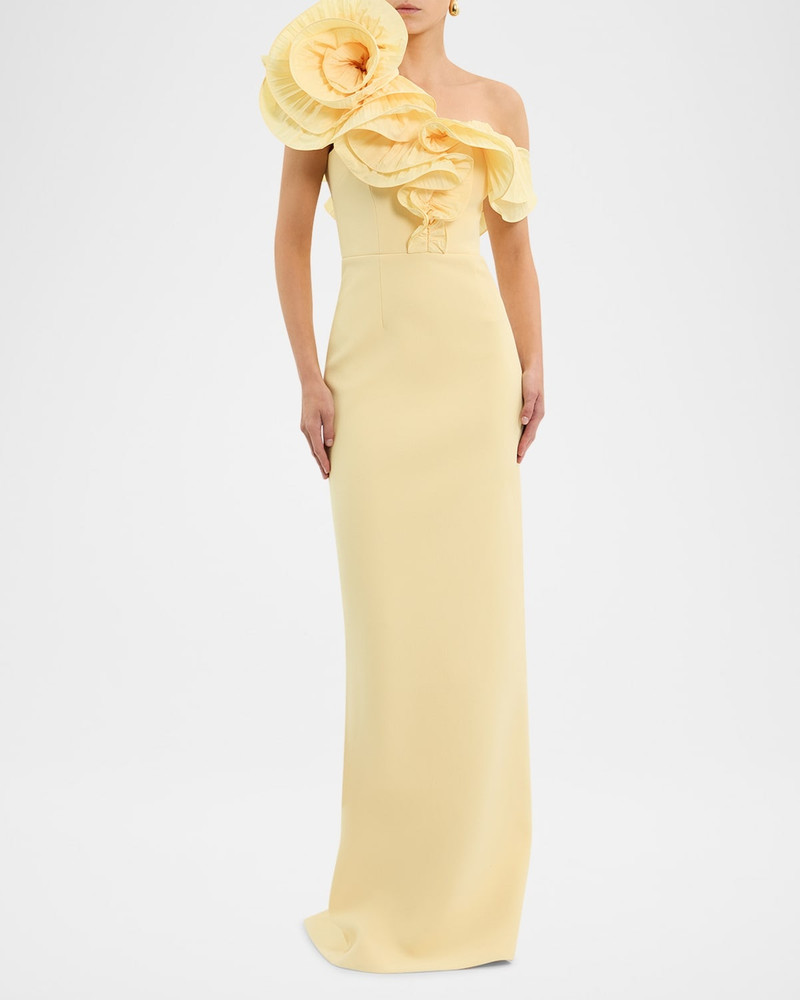 REBECCA VALLANCE Lulu One-Shoulder Ruffle Column Gown outlook
