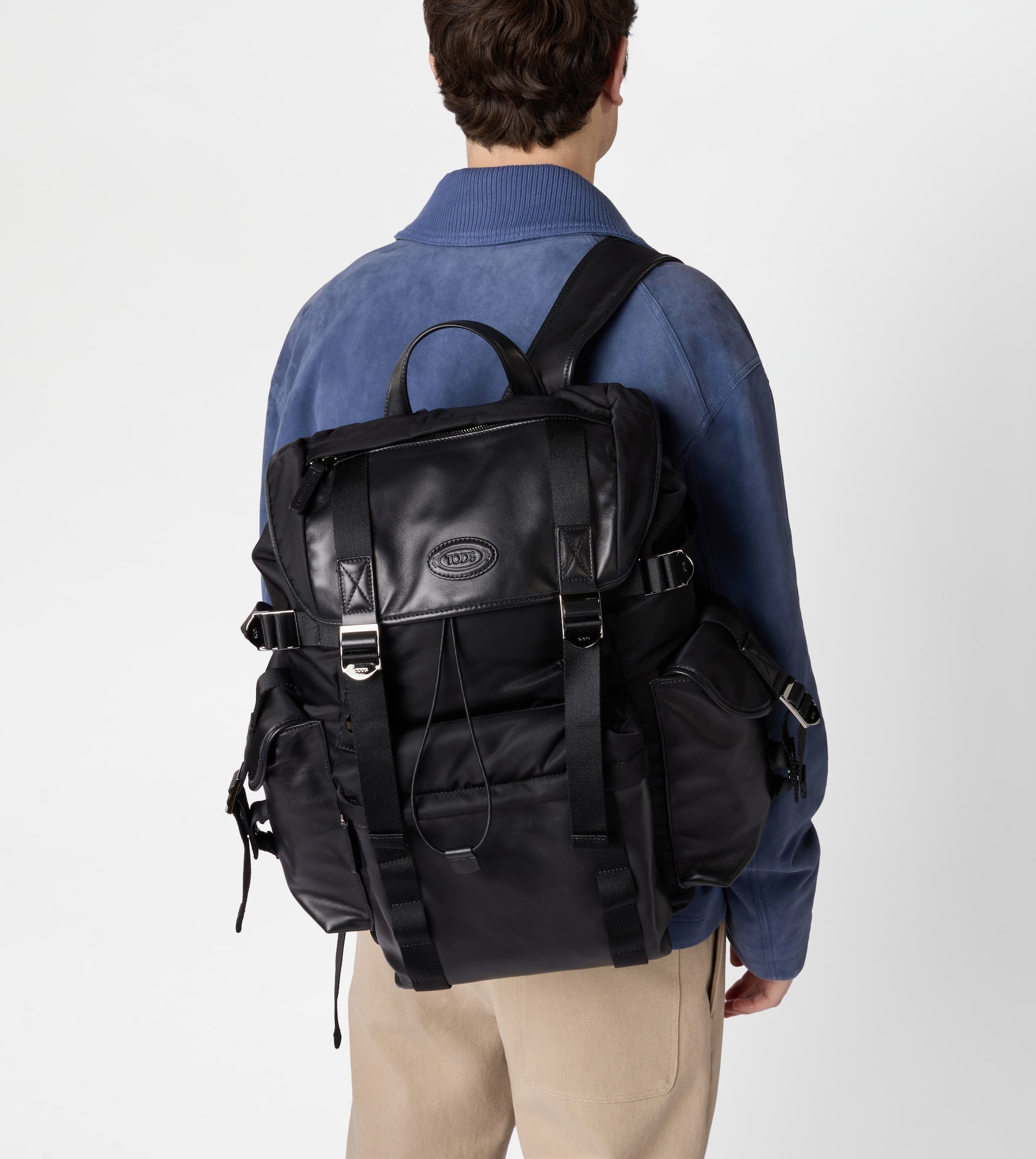 BACKPACK IN FABRIC AND LEATHER MEDIUM - BLACK - 6