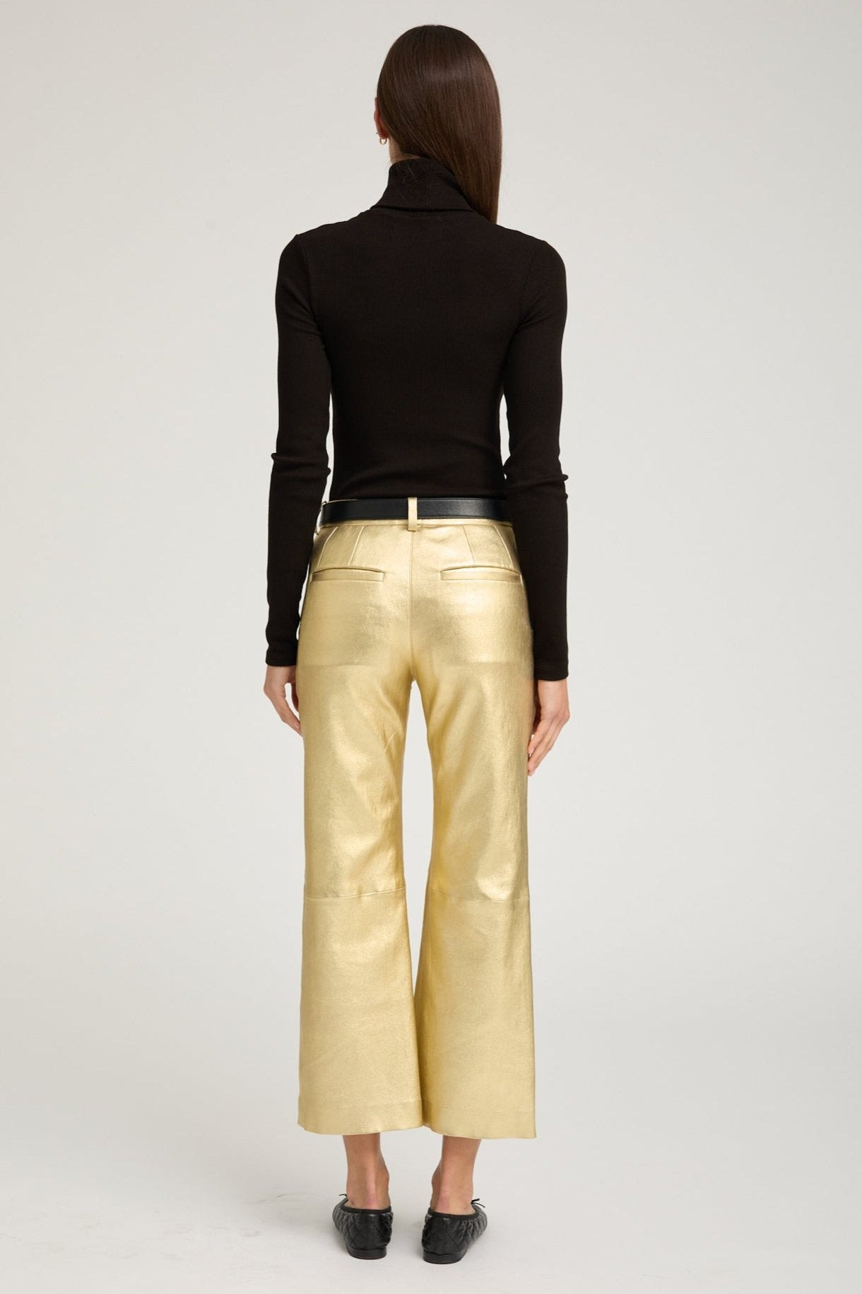 METALLIC GOLD LEATHER CROPPED TROUSERS - 3