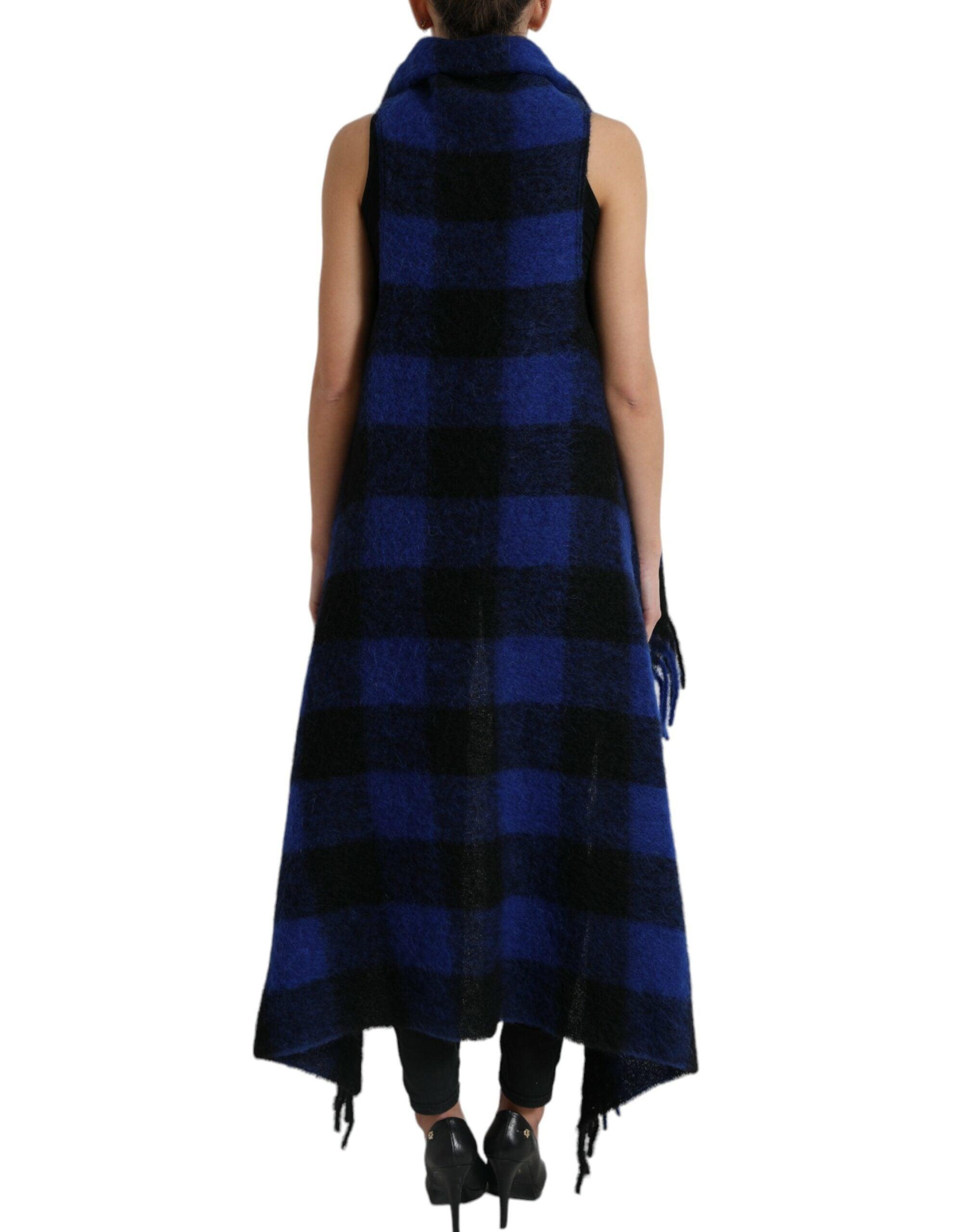 Dolce & Gabbana Black Blue Buffalo Check Poncho Coat Sweater - 3