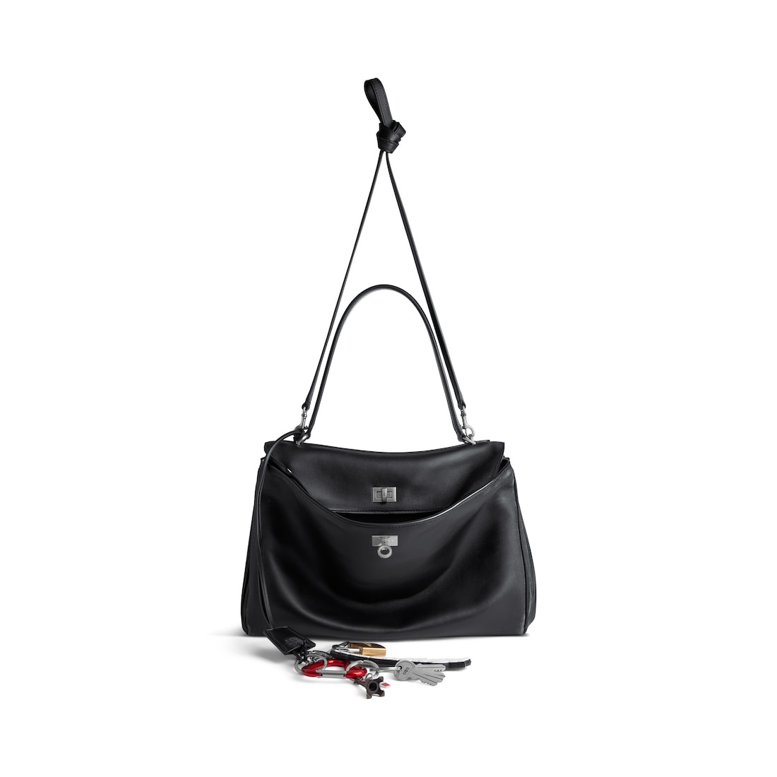 Women's Rodeo Medium Handbag Used Effect With One Charm in Black - 4