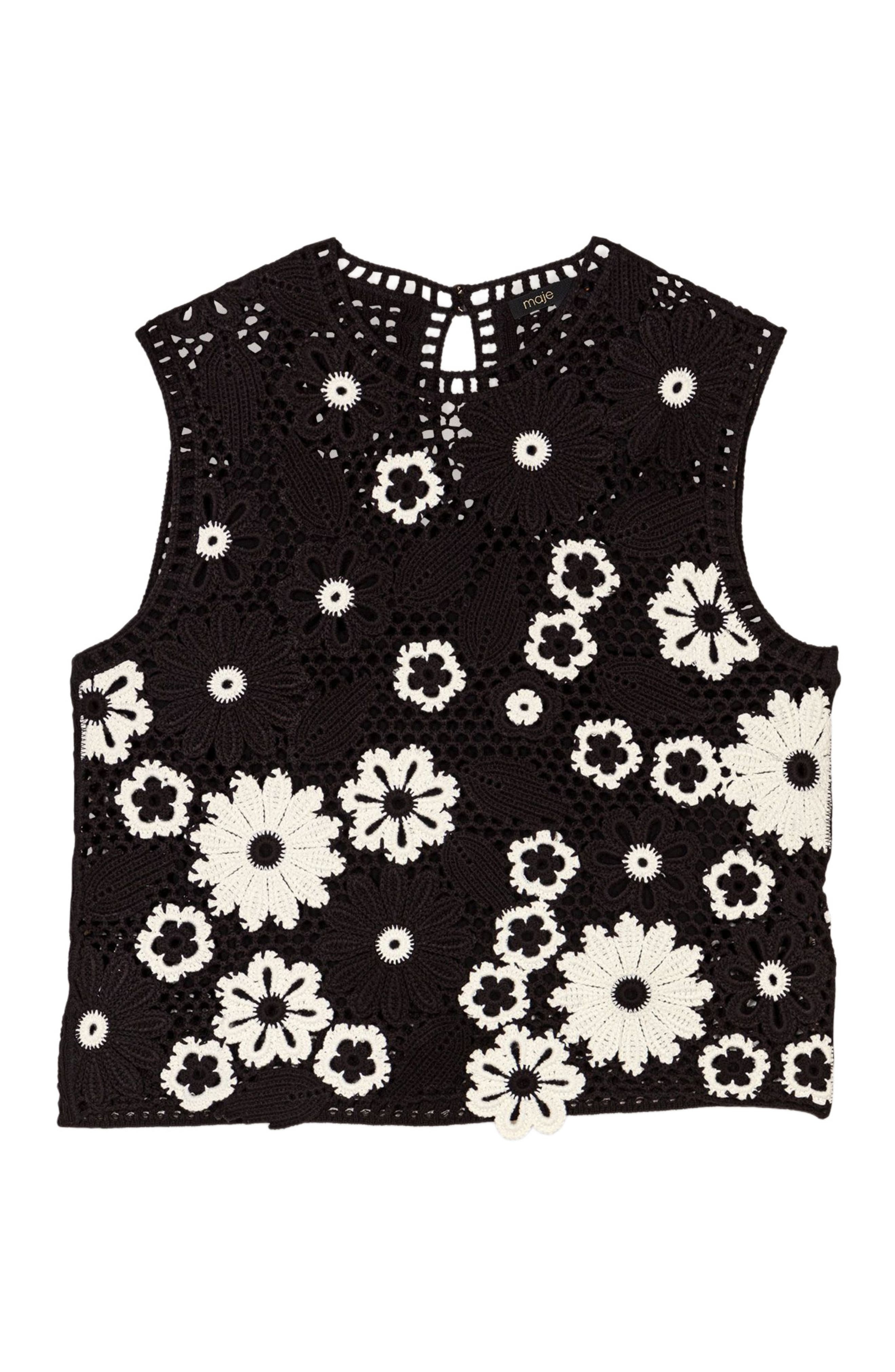 maje Floral crochet top in Black /White at Nordstrom - 1