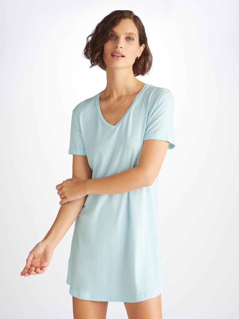 Women's V-Neck Sleep T-Shirt Lara Micro Modal Stretch Ice Blue - 3