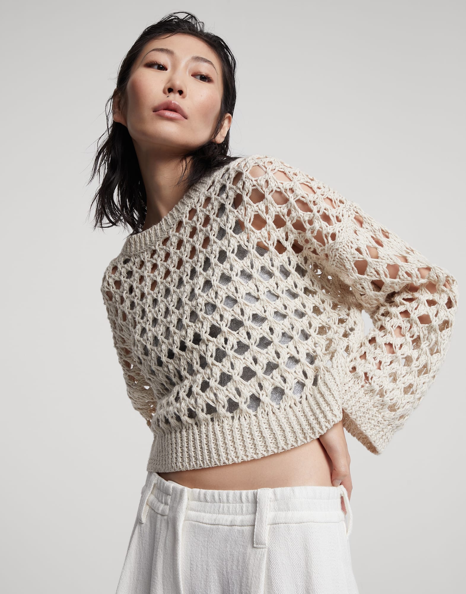 Jute and cotton cropped mesh sweater - 4