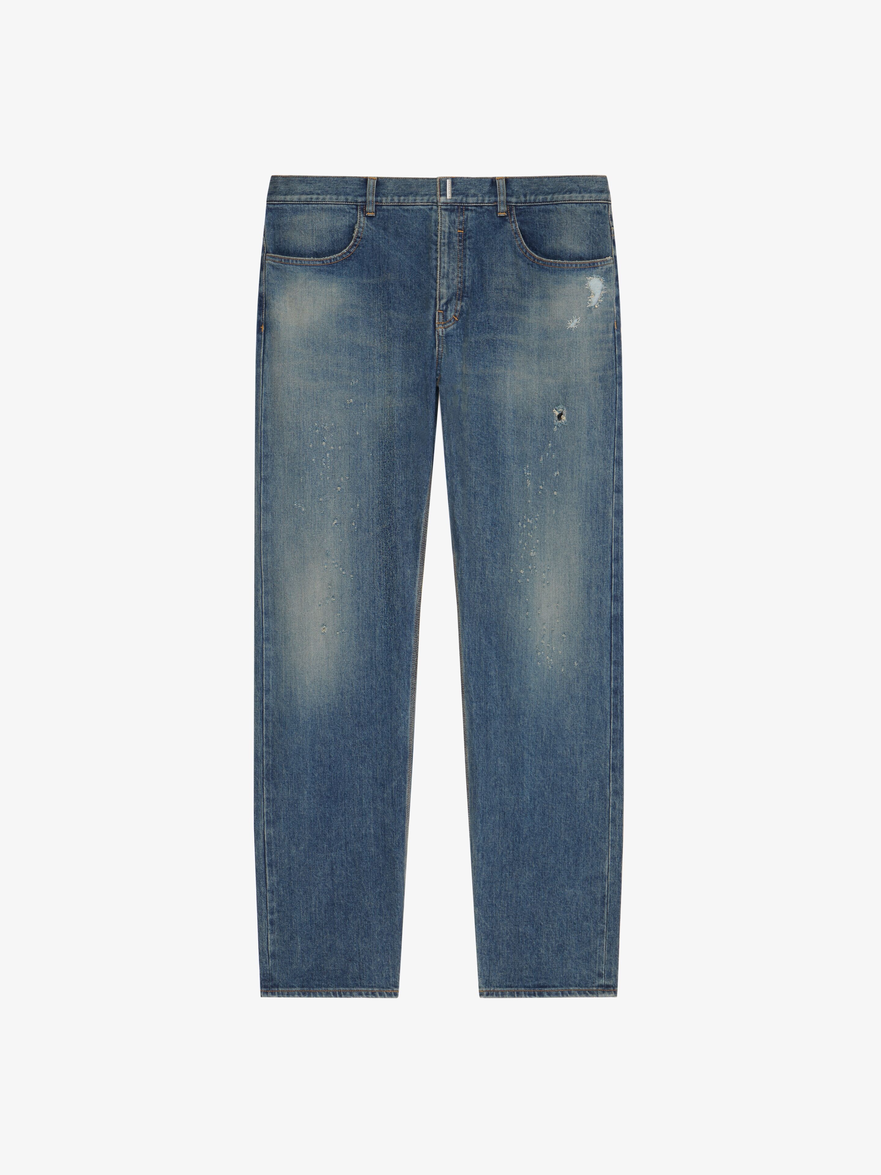 STRAIGHT FIT JEANS IN VINTAGE DESTROYED DENIM - 1