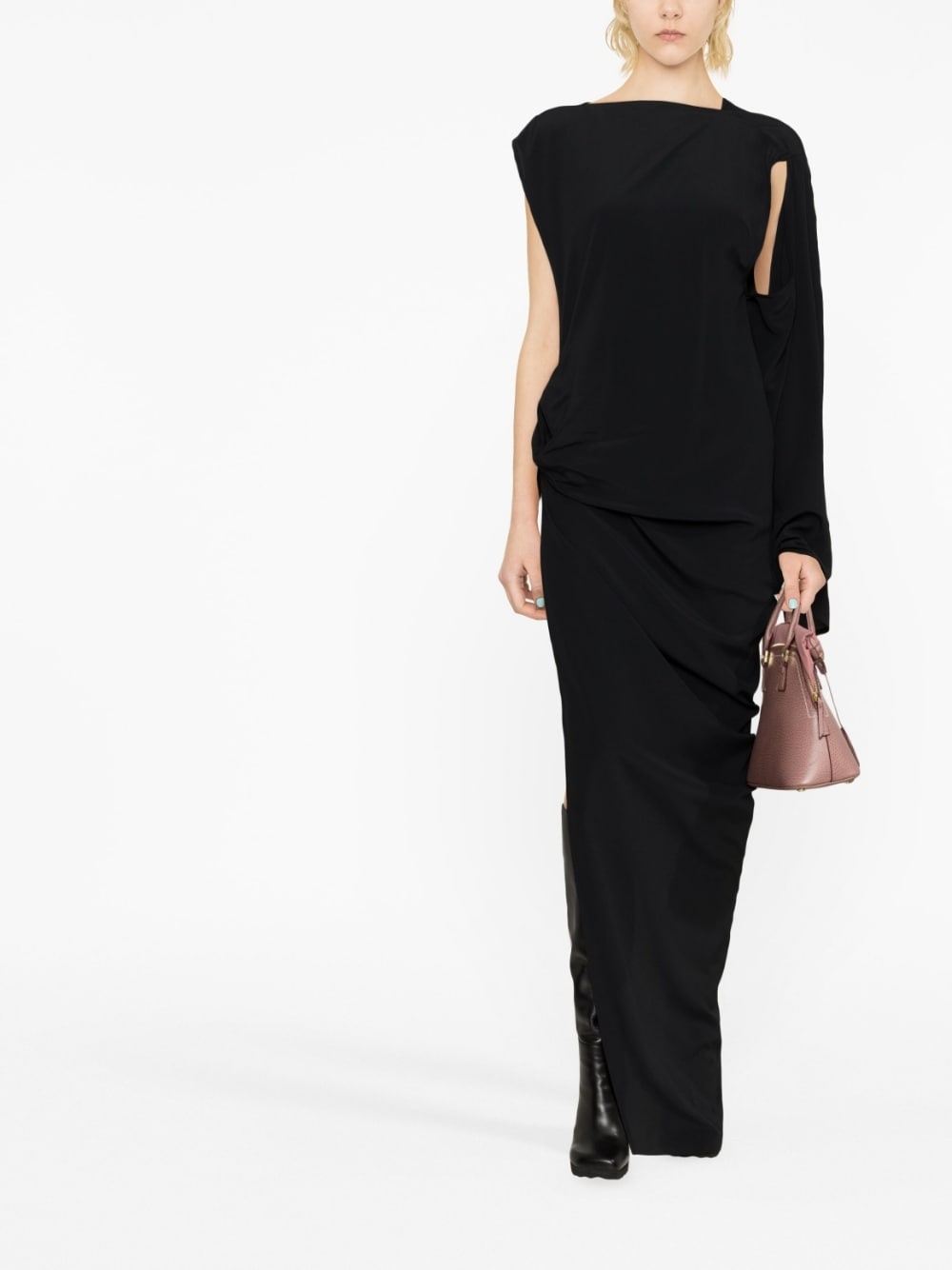asymmetric-design gathered-detail dress - 2