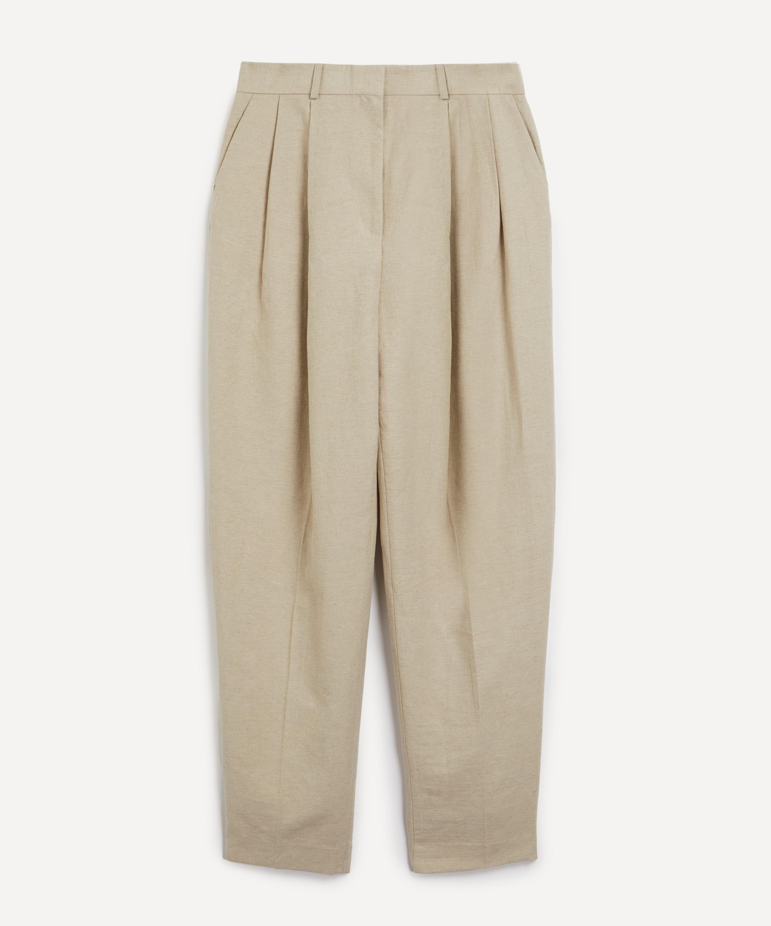 Double-Pleated Linen Tailored Trousers - 1