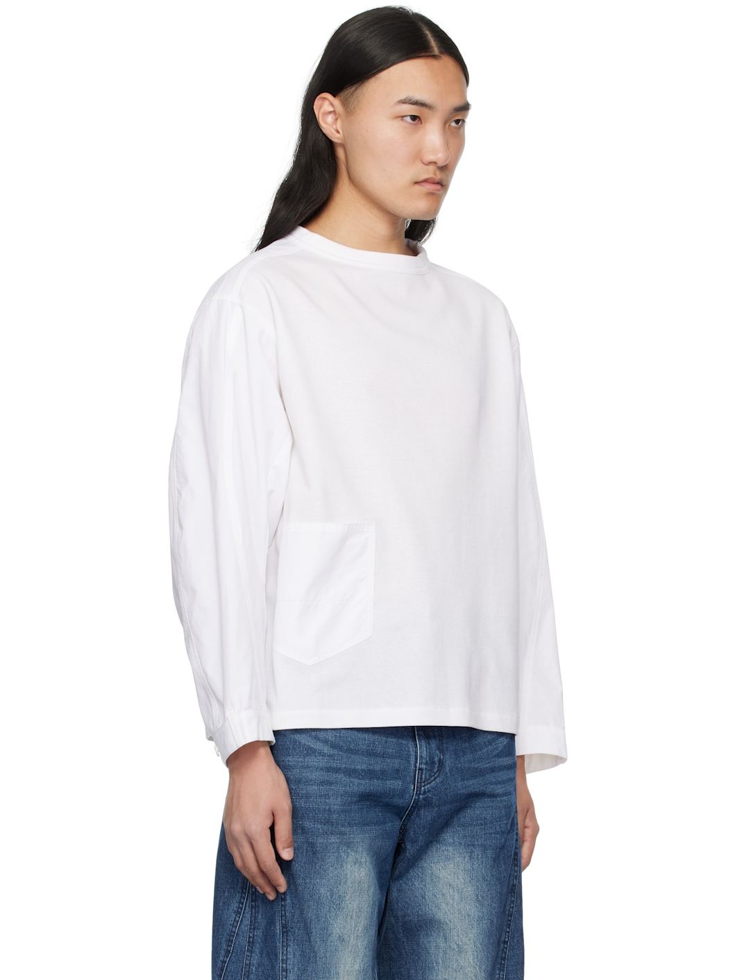 White Curved Silhouette Long Sleeve T-shirt - 2