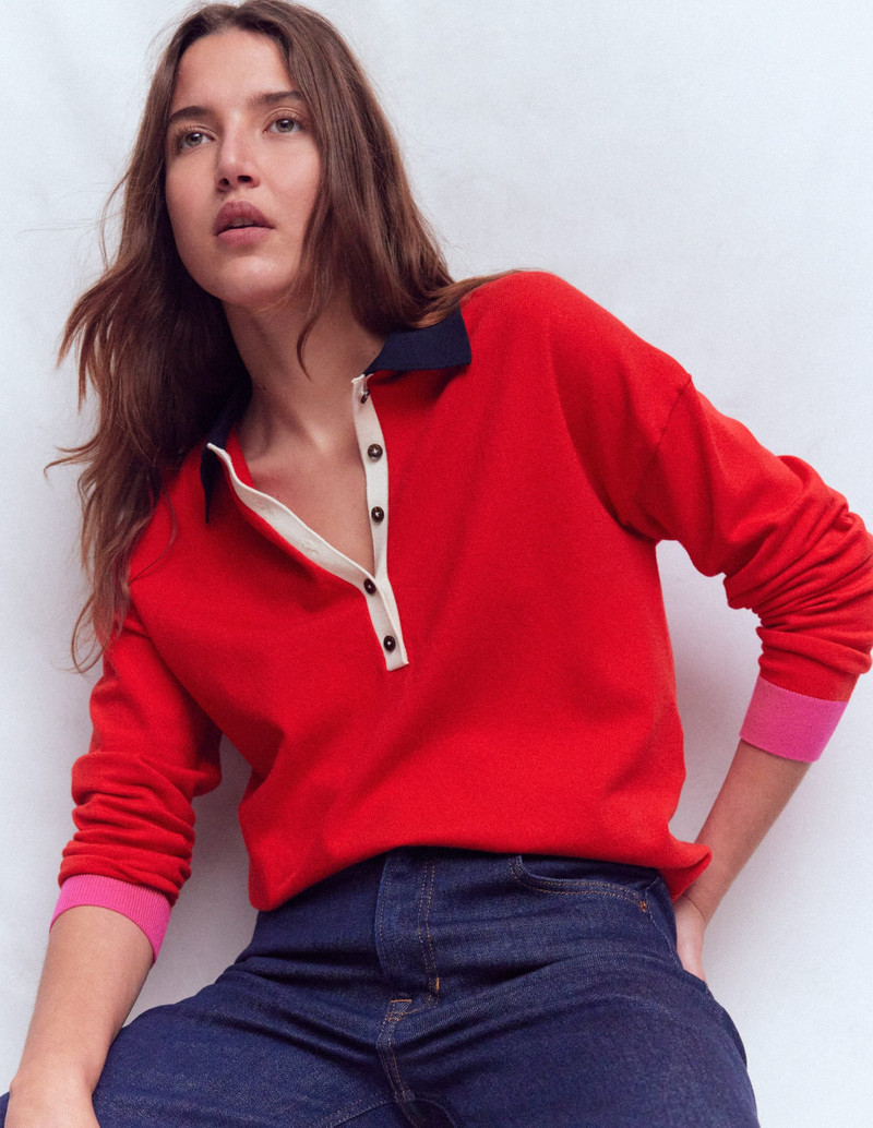 Lara Cotton Henley Jumper-Red 1