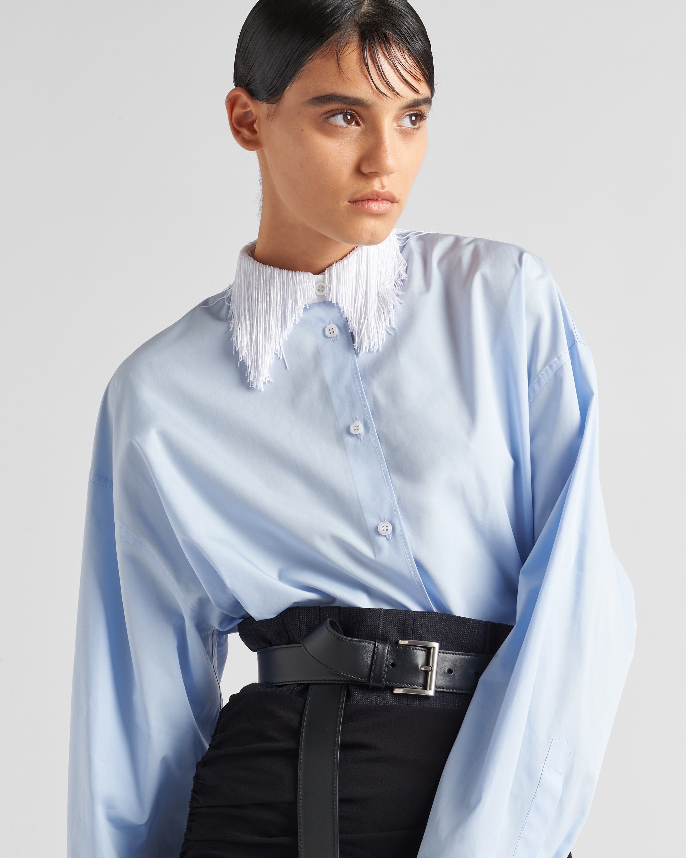 Poplin shirt with fringed collar - 6