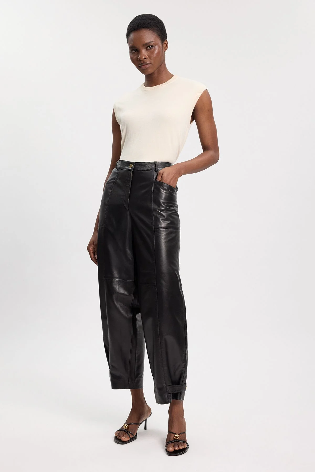Leather Barrel Leg Trouser - 1