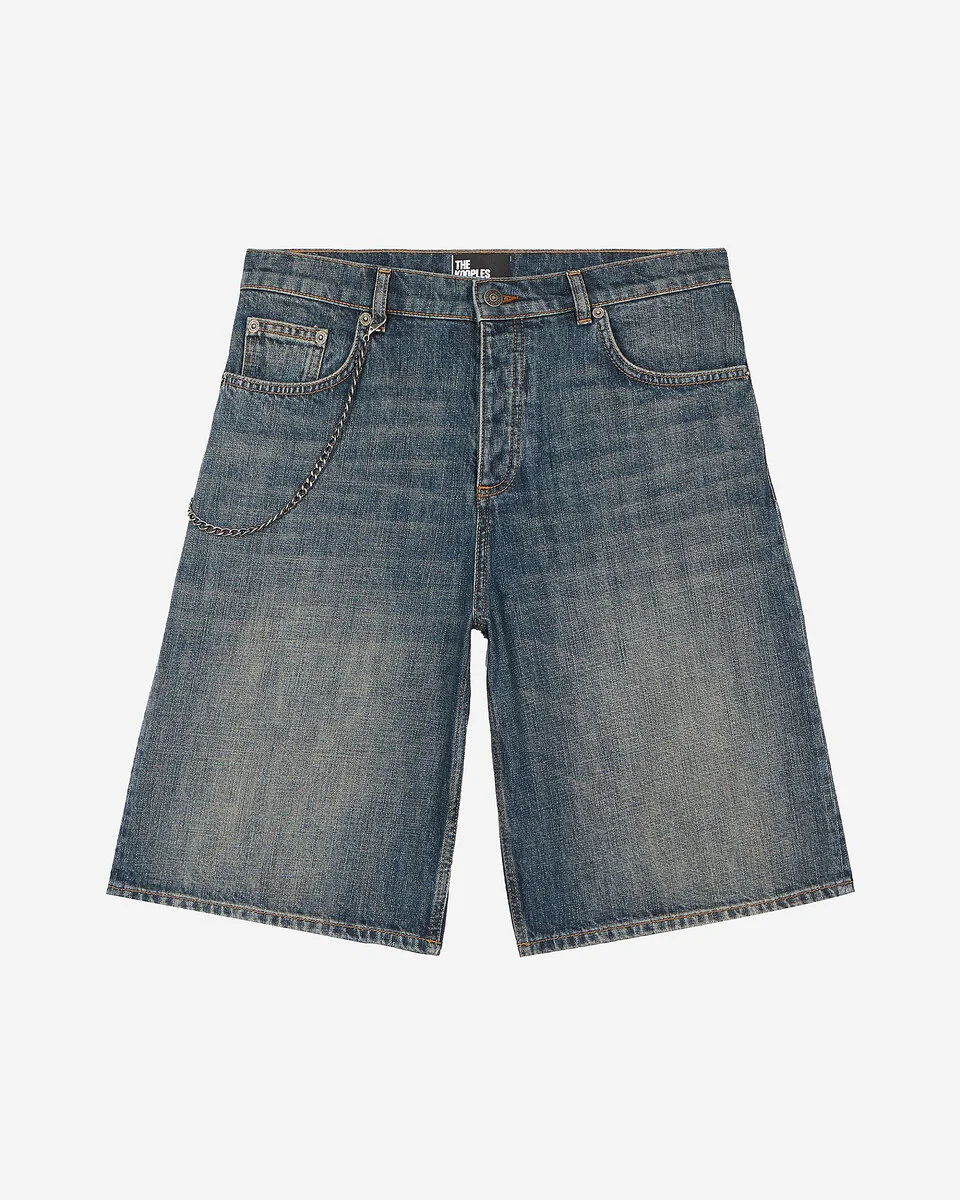 DENIM SHORTS WITH BLUE CHAIN - 1
