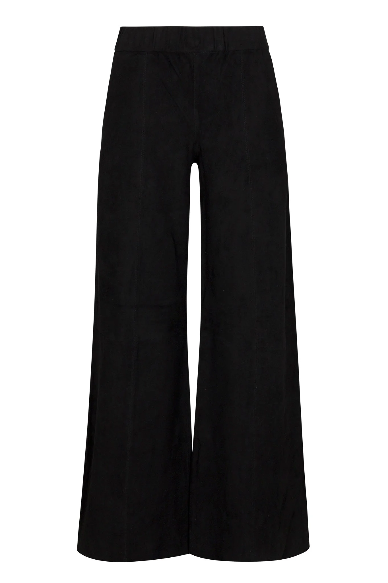 BLACK SUEDE WIDE LEG TROUSERS - 1